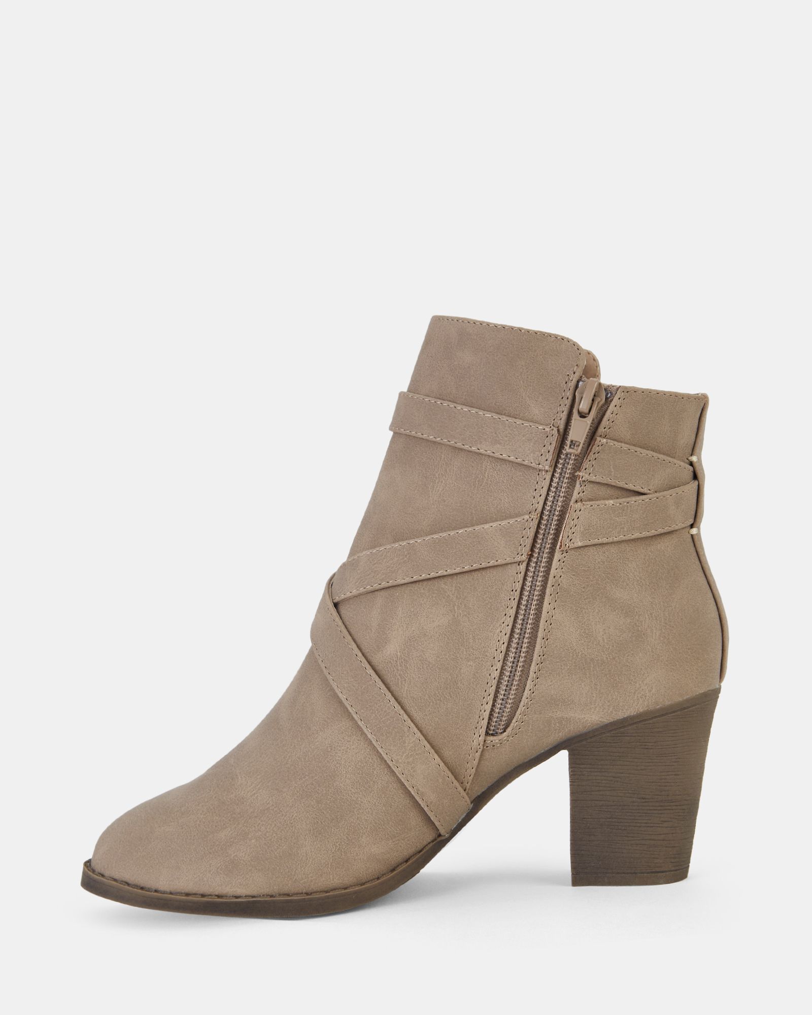 Jorgie Taupe Buckle Mid Heel Ankle Boot