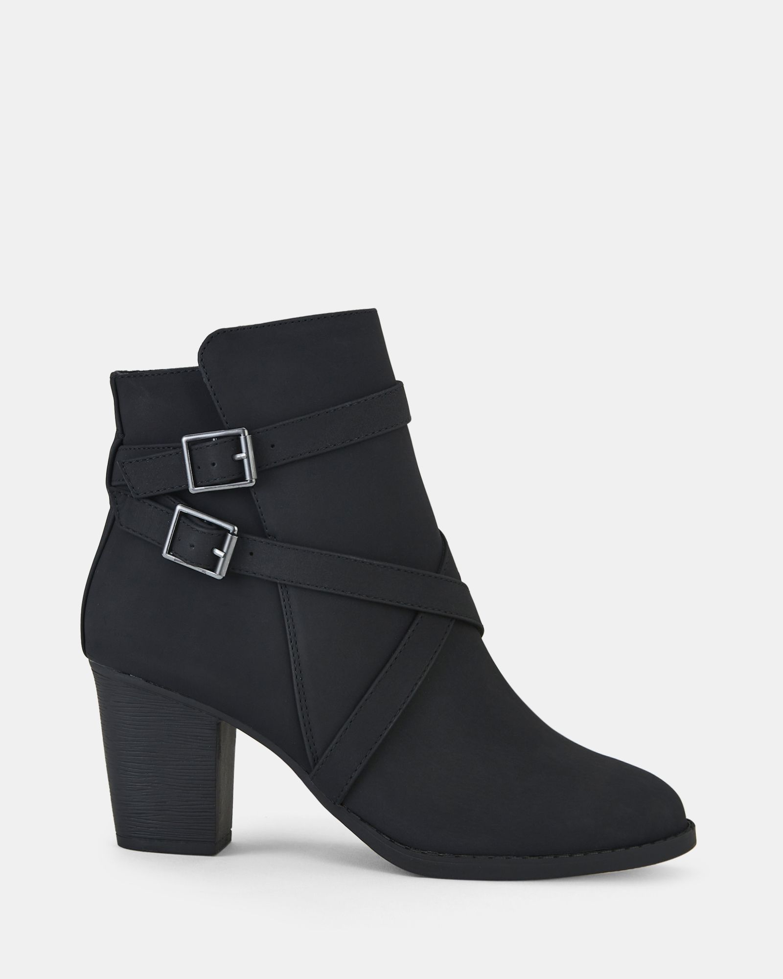 Wide Fit Jorgie Black Buckle Mid Heel Ankle Boot