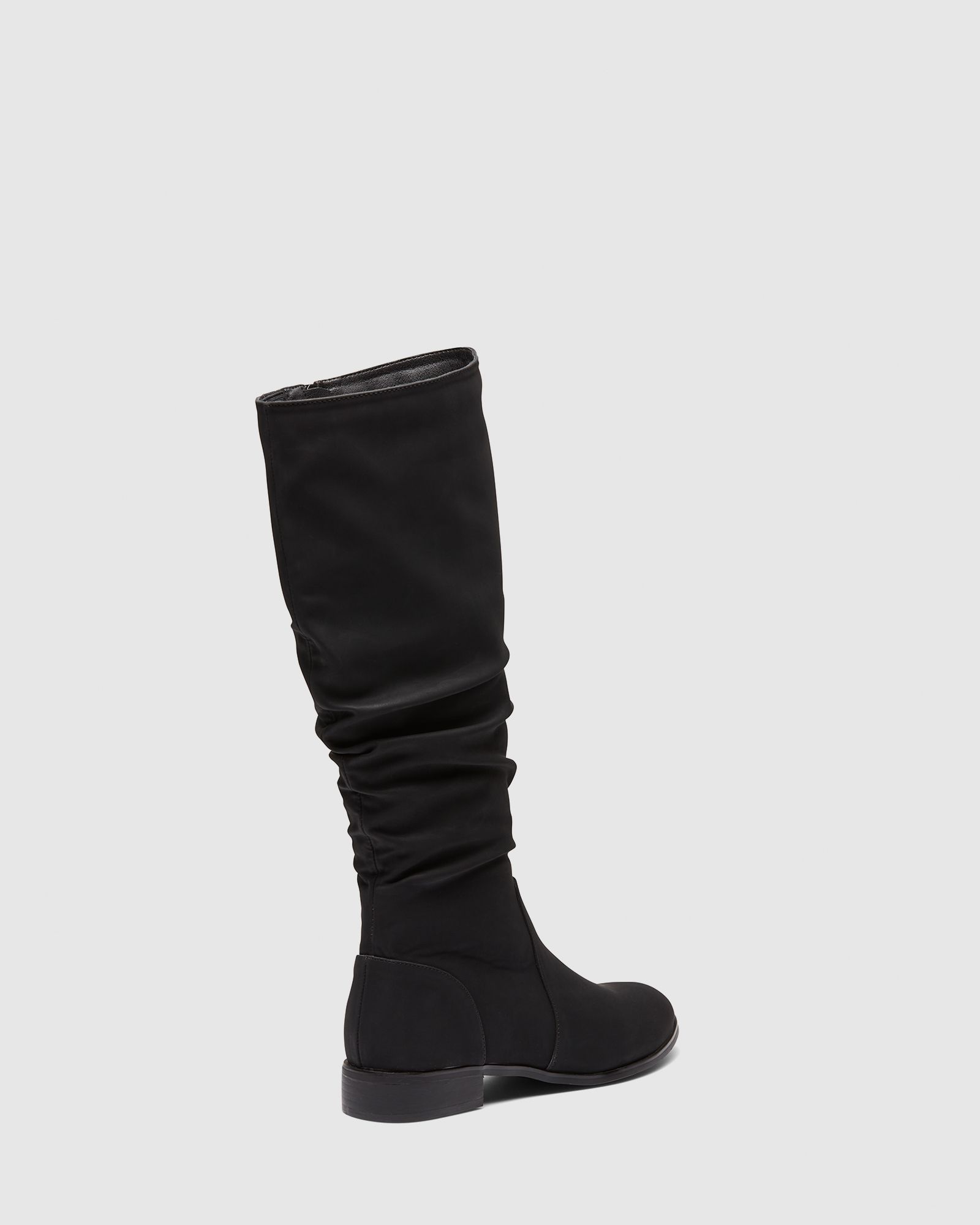 Josslyn Black Ruched Knee High Flat Boot