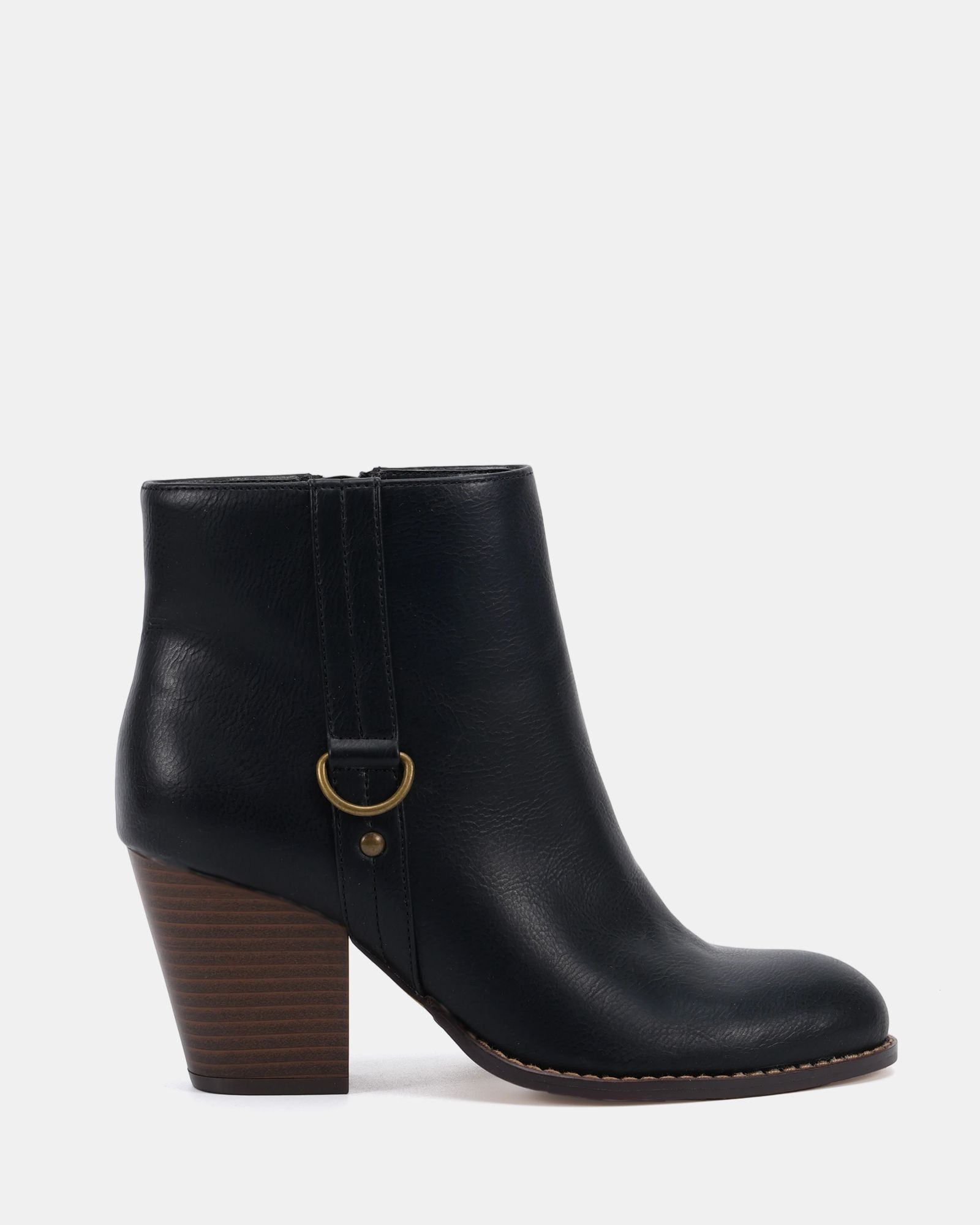 Wide Fit Juliette Black Hardware Heeled Ankle Boot
