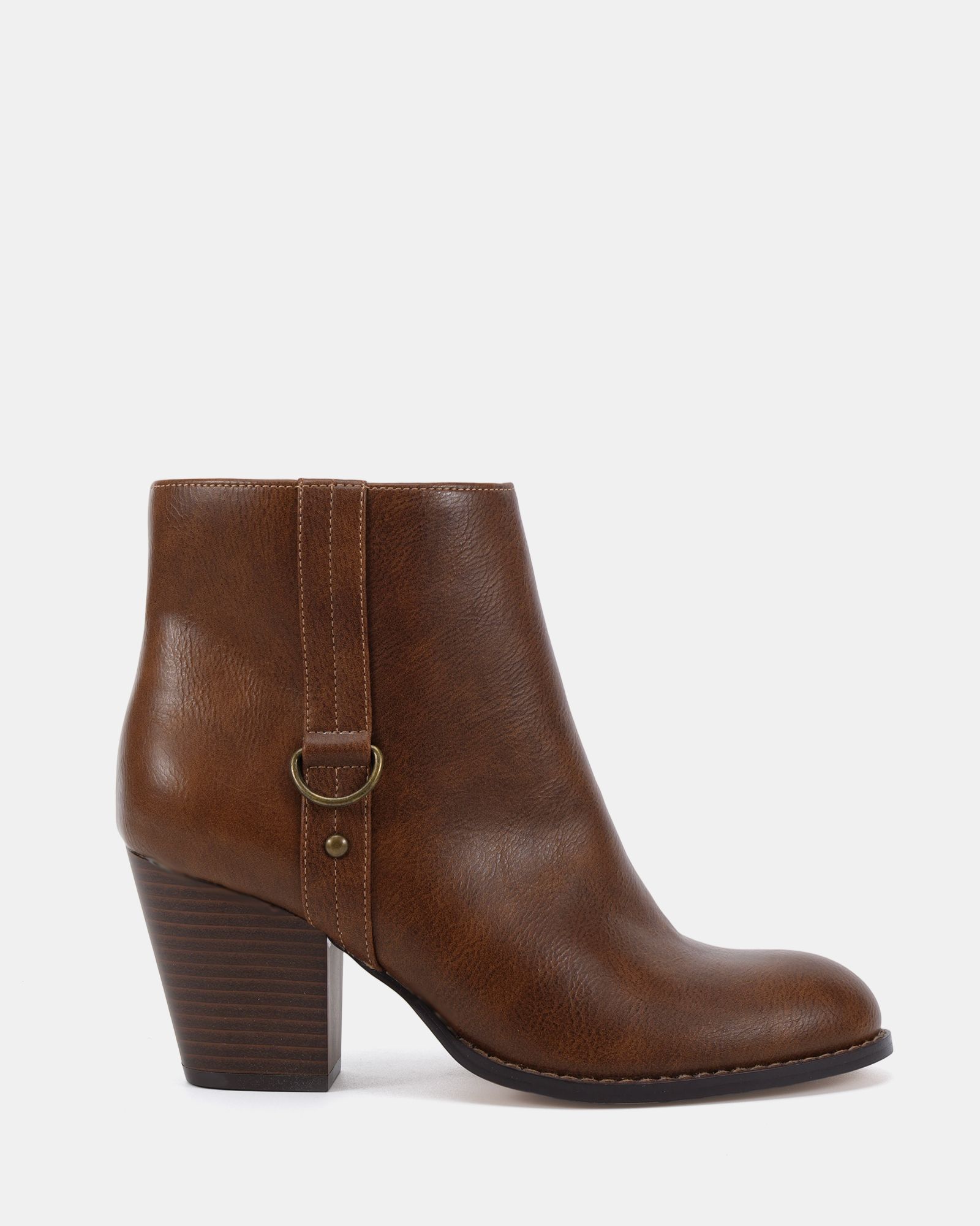 Wide Fit Juliette Tan Hardware Heeled Ankle Boot