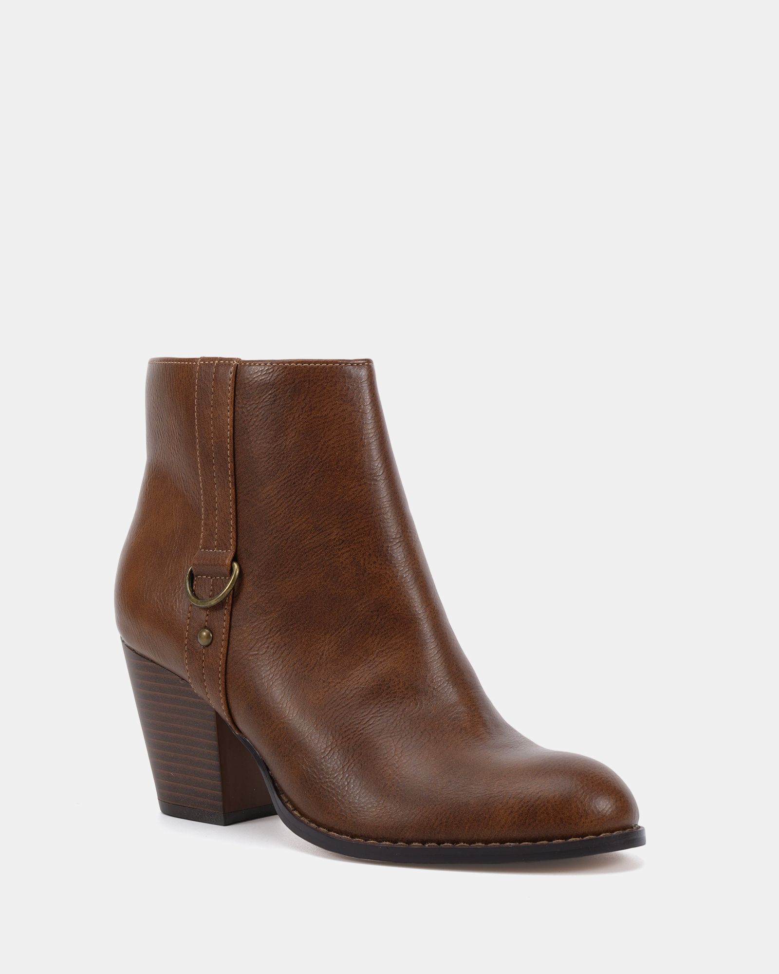 Wide Fit Juliette Tan Hardware Heeled Ankle Boot