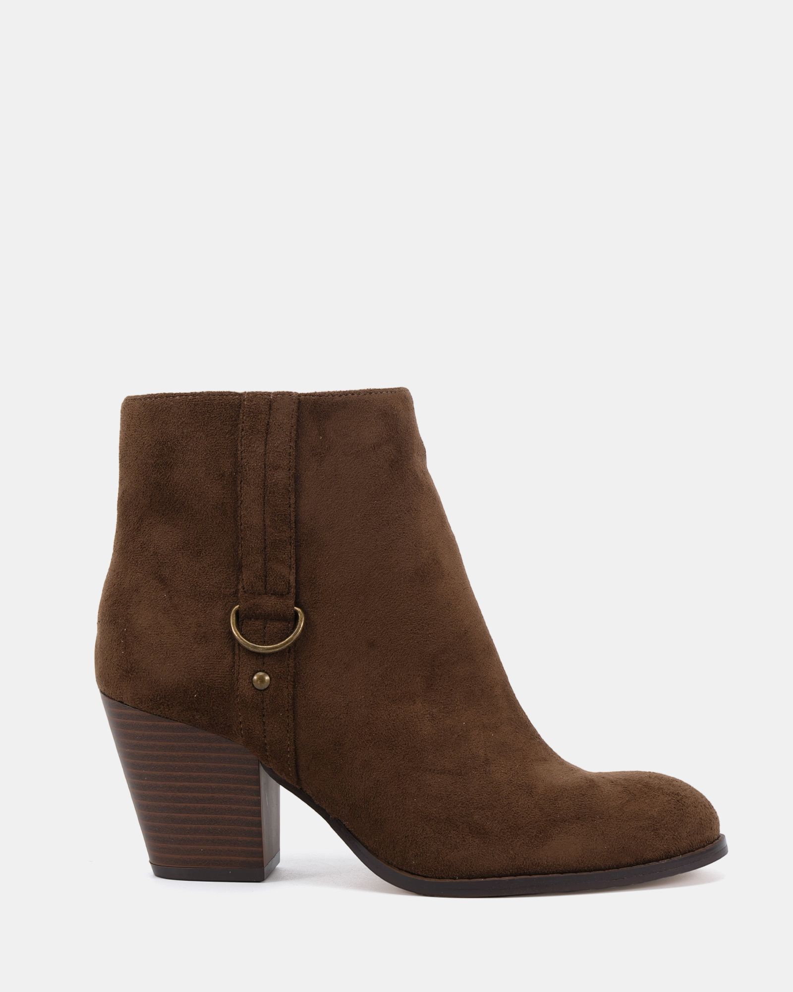 Wide Fit Juliette Brown Hardware Heeled Ankle Boot