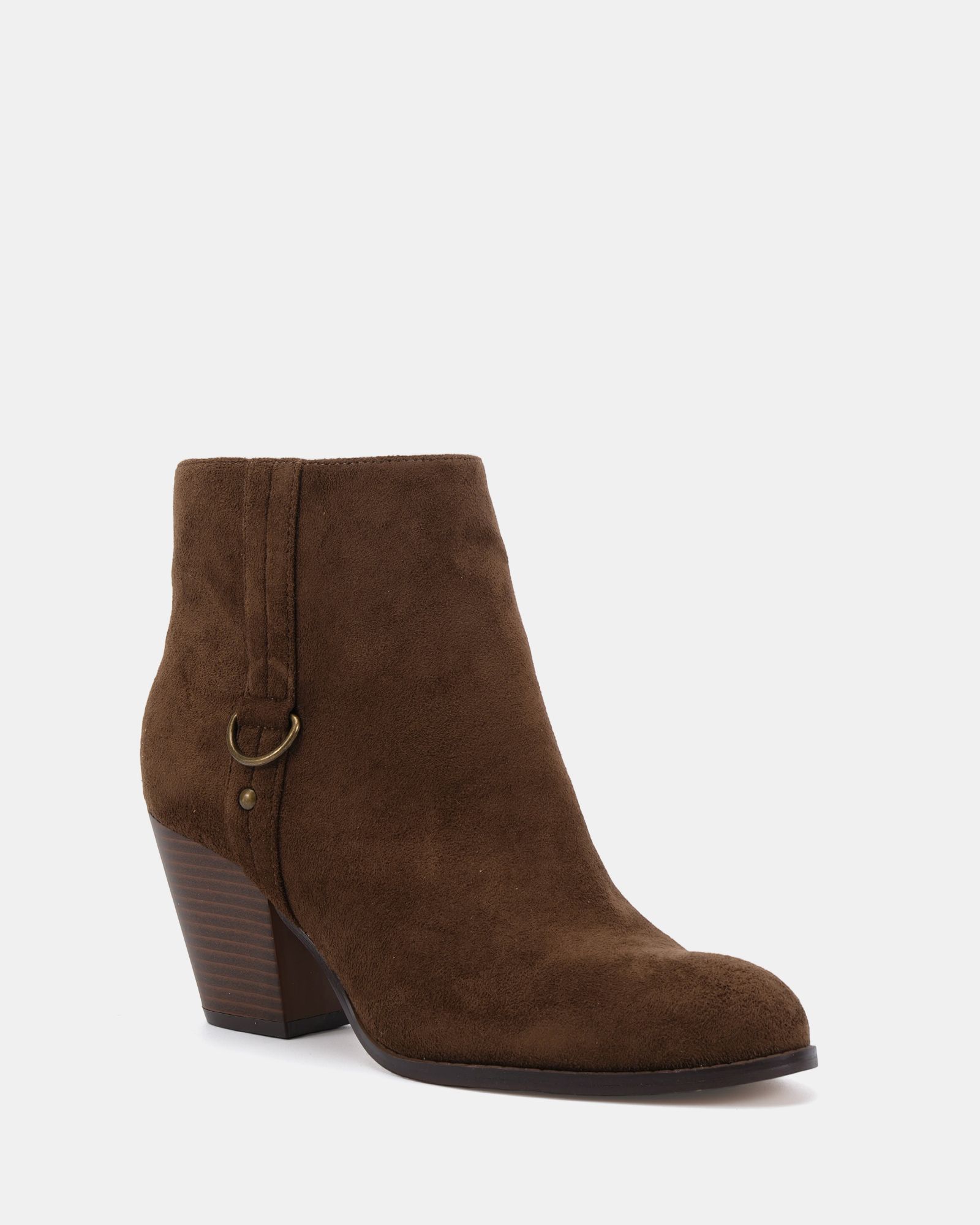 Wide Fit Juliette Brown Hardware Heeled Ankle Boot