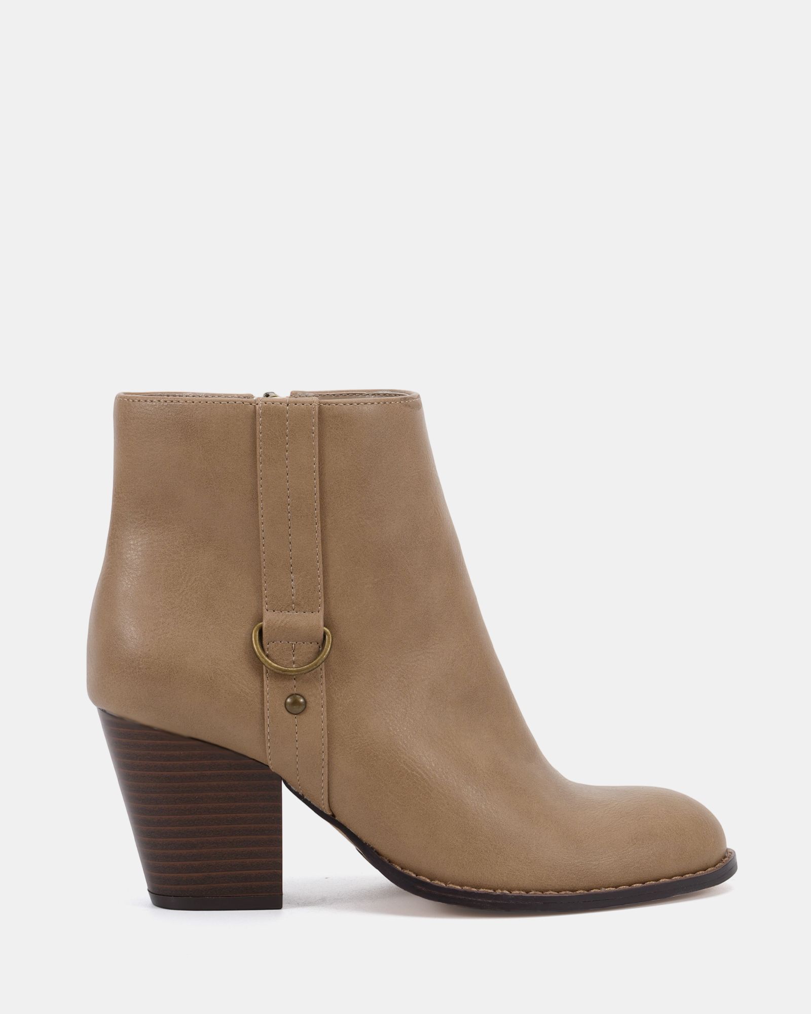 Wide Fit Juliette Taupe Hardware Heeled Ankle Boot