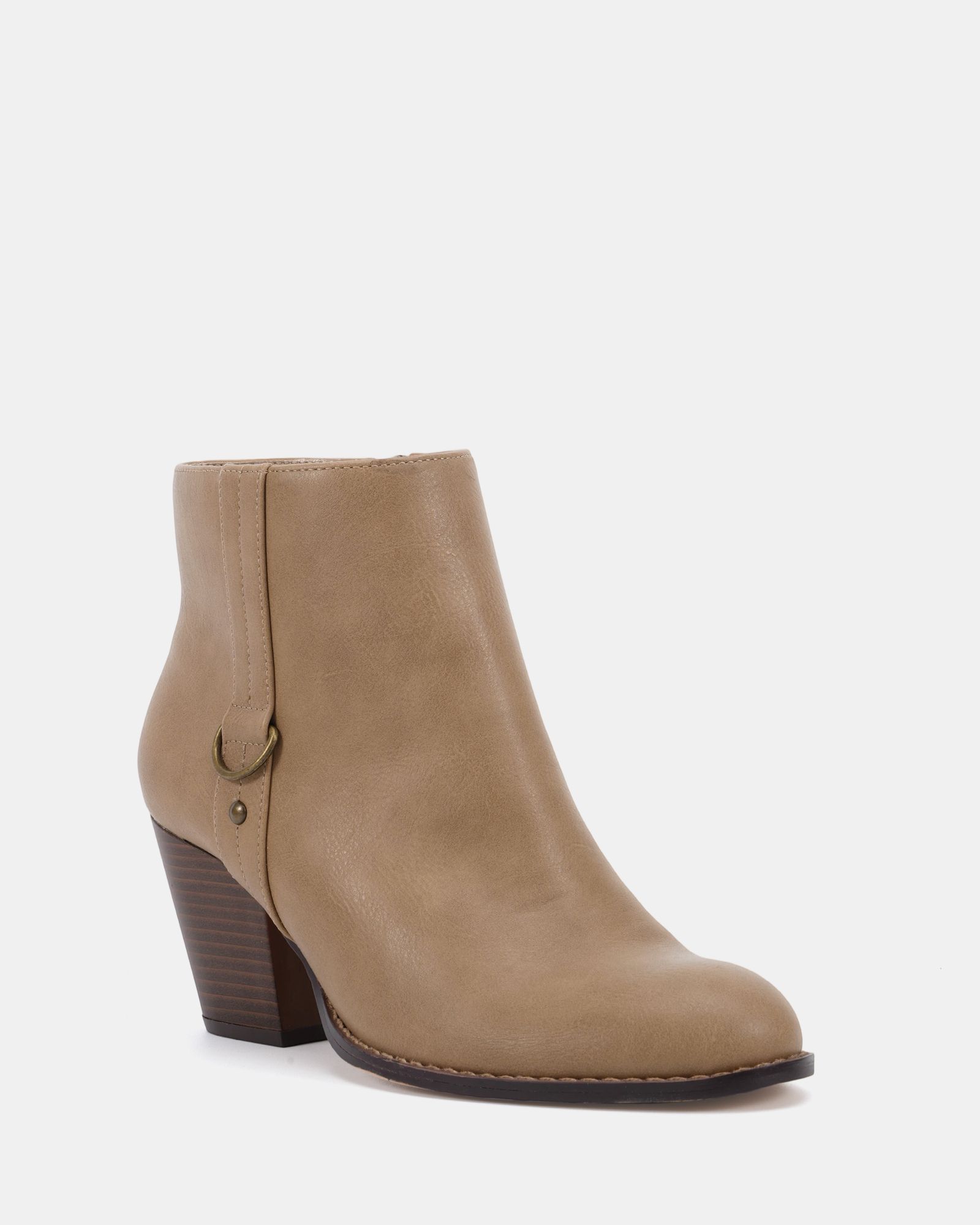 Wide Fit Juliette Taupe Hardware Heeled Ankle Boot