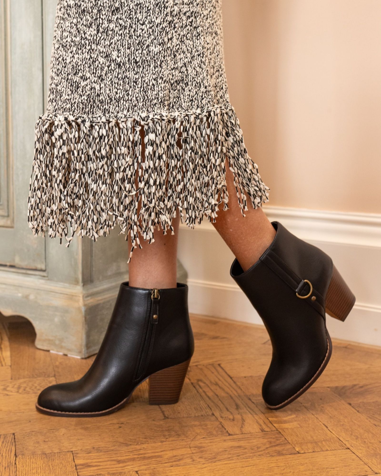 Juliette Black Hardware Heeled Ankle Boot