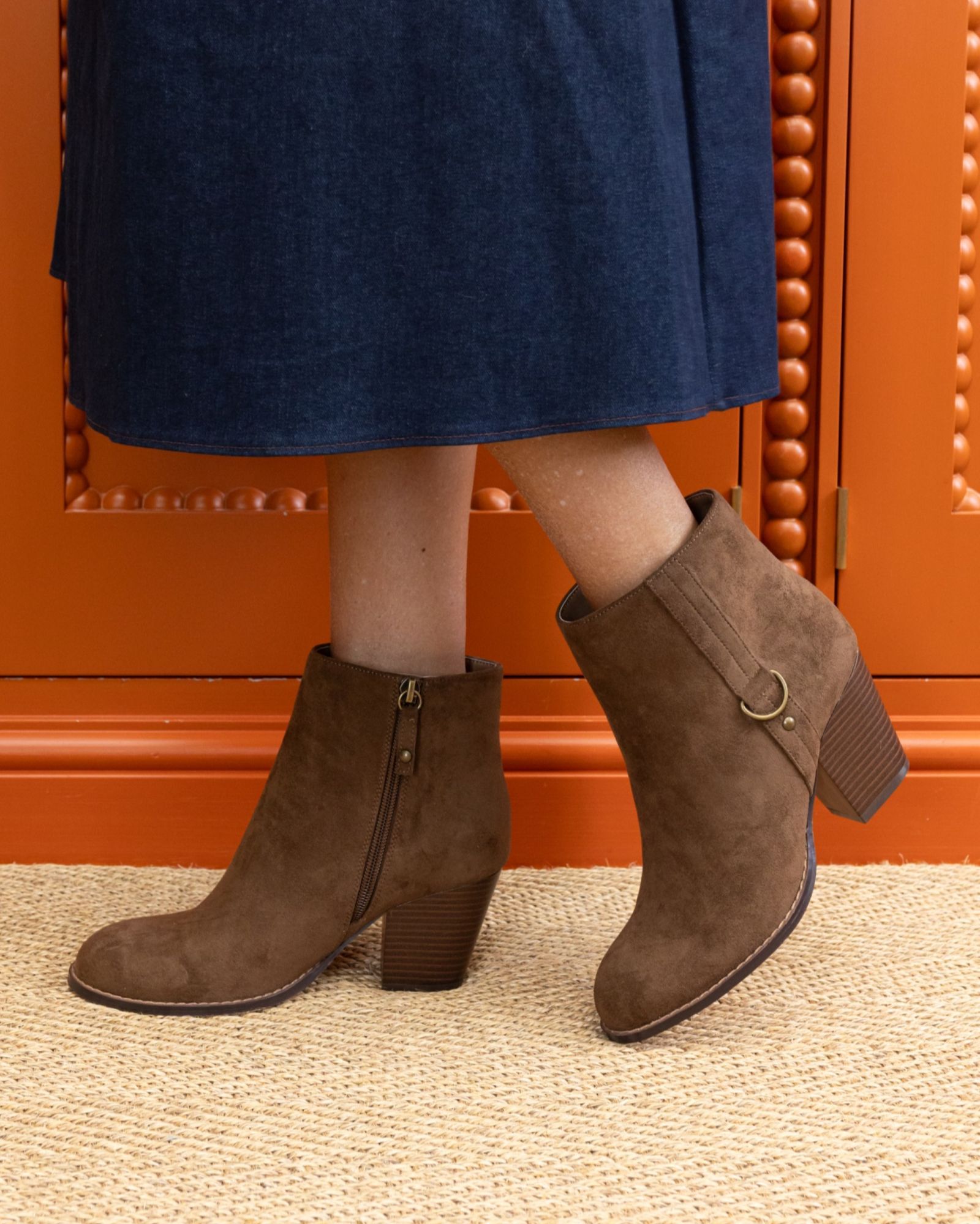 Juliette Brown Hardware Heeled Ankle Boot