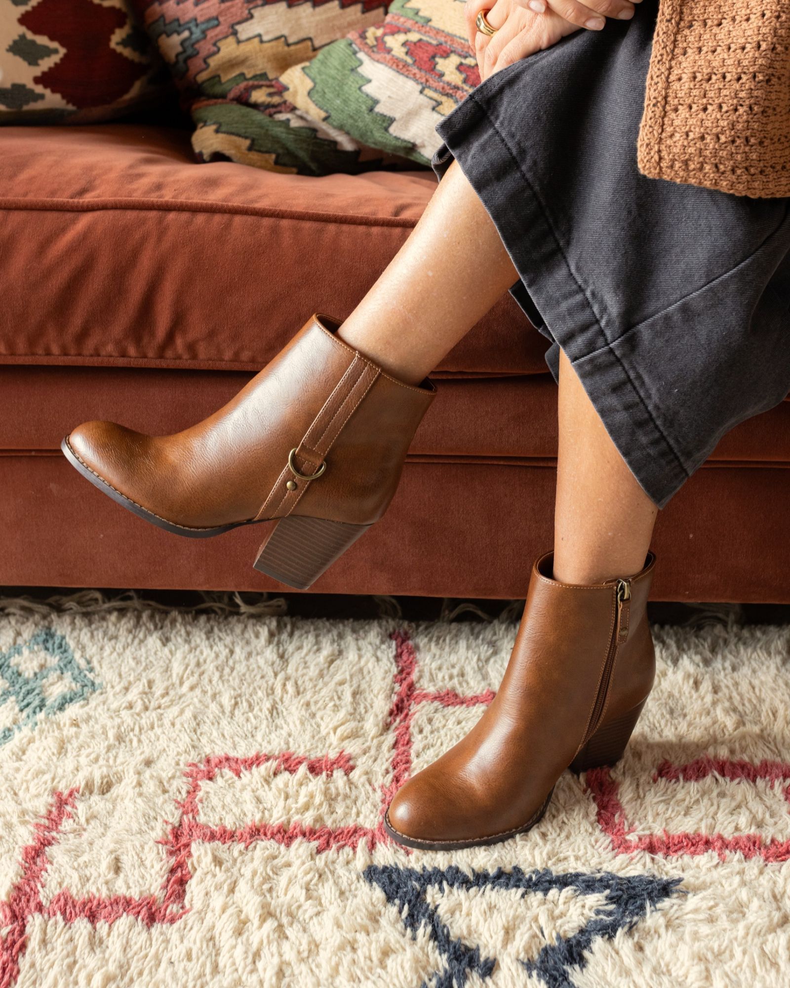 Juliette Tan Hardware Heeled Ankle Boot