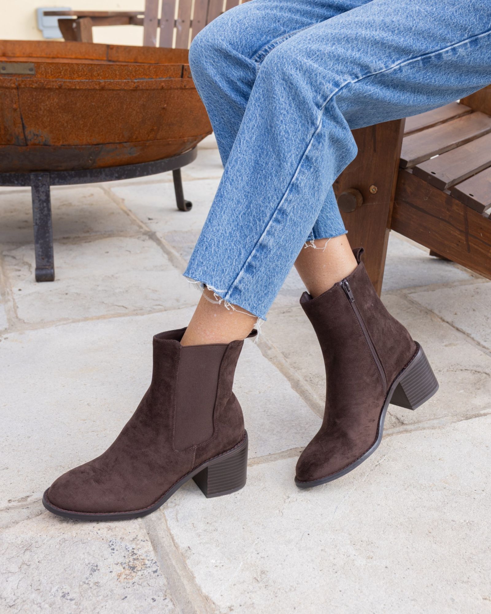 Juno Brown Block Heel Chelsea Ankle Boot