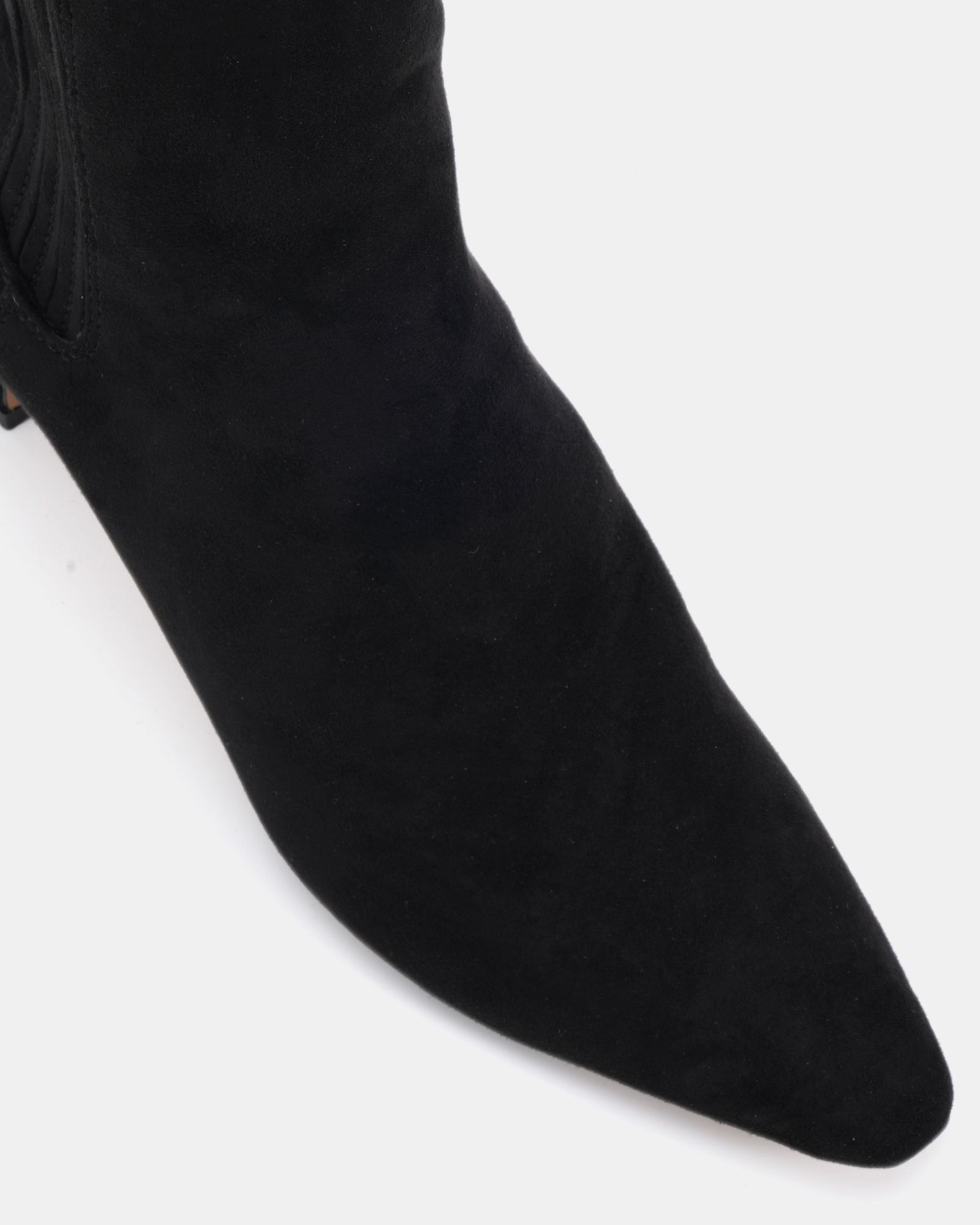 KARA Black Low Slim Block Heel Square Point Chelsea Ankle Boo