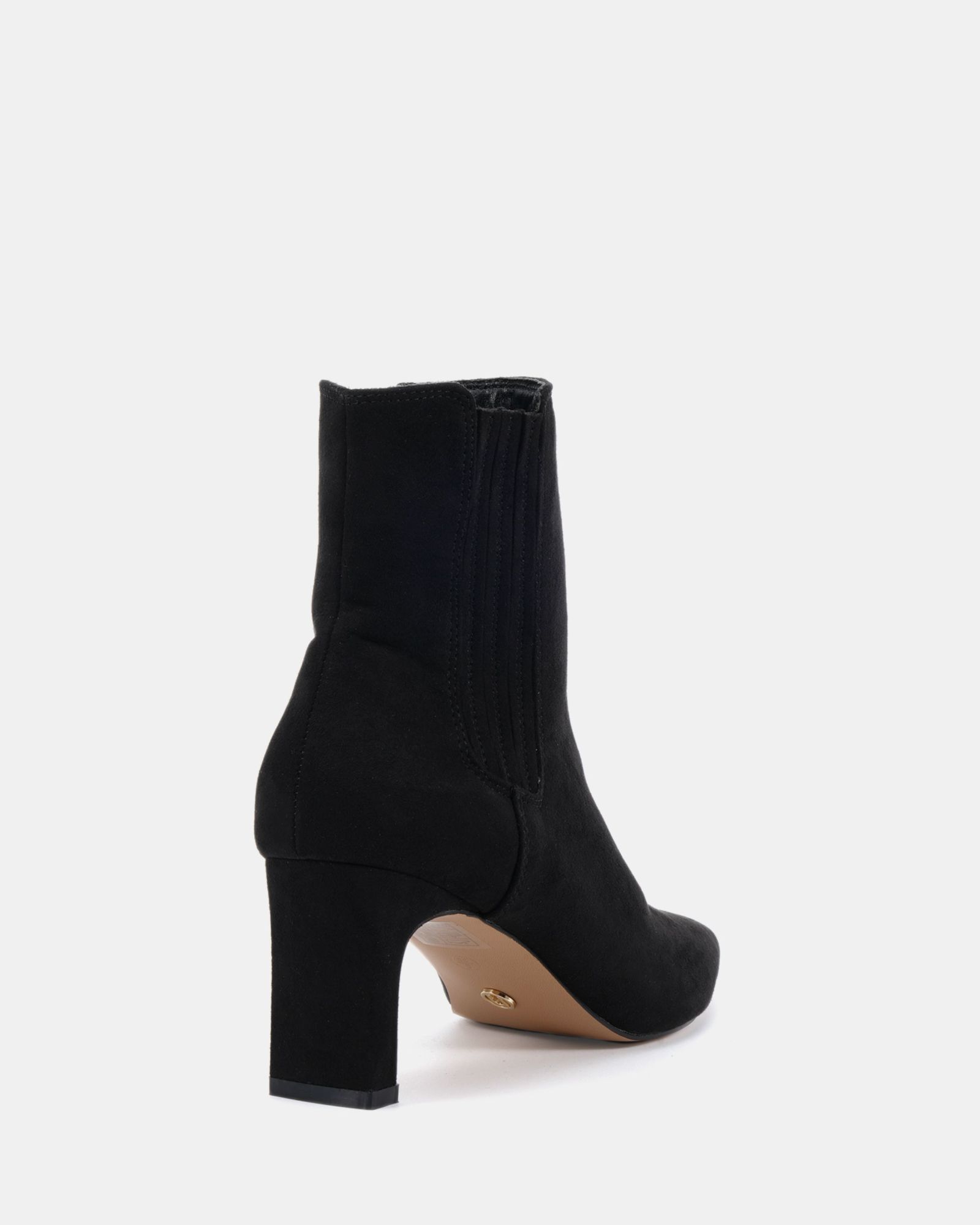 KARA Black Low Slim Block Heel Square Point Chelsea Ankle Boo