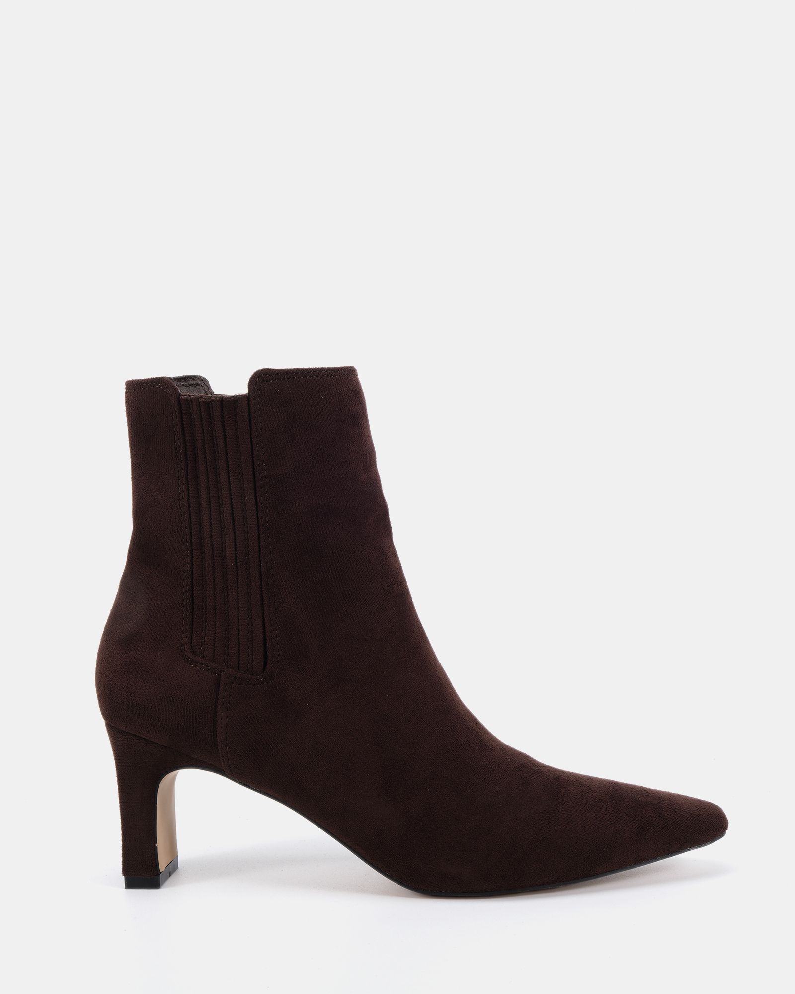 KARA Brown Low Slim Block Heel Square Point Chelsea Ankle Boo