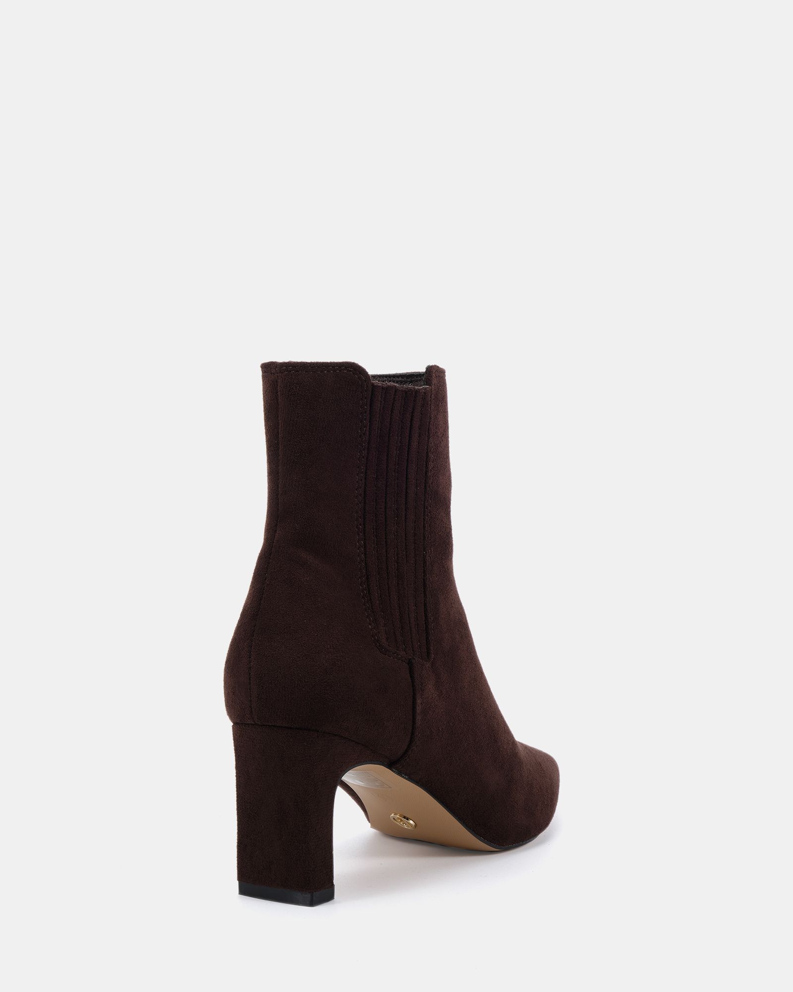 KARA Brown Low Slim Block Heel Square Point Chelsea Ankle Boo