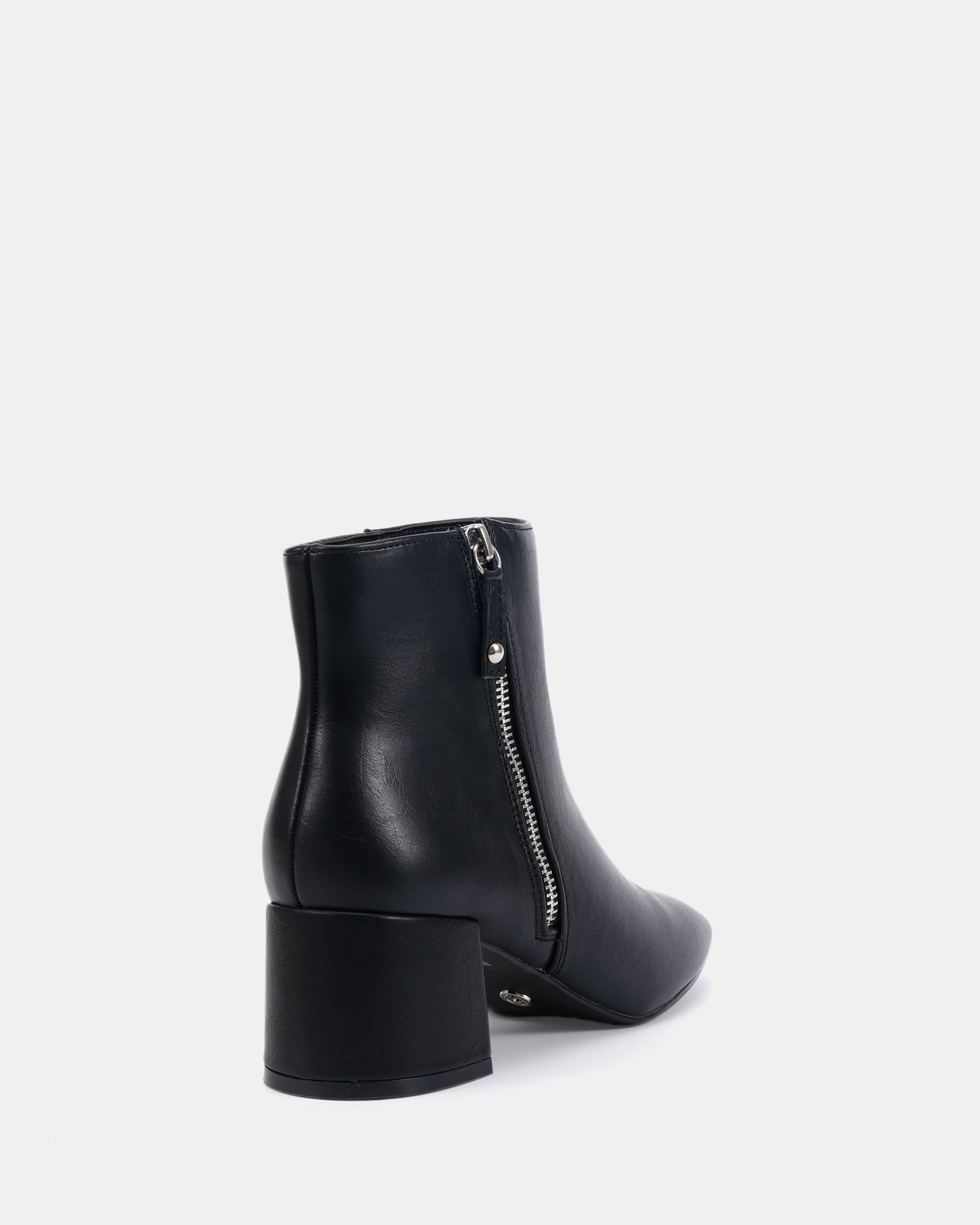 KATE Black Zip Side Square Toe Block Heel Ankle Boot