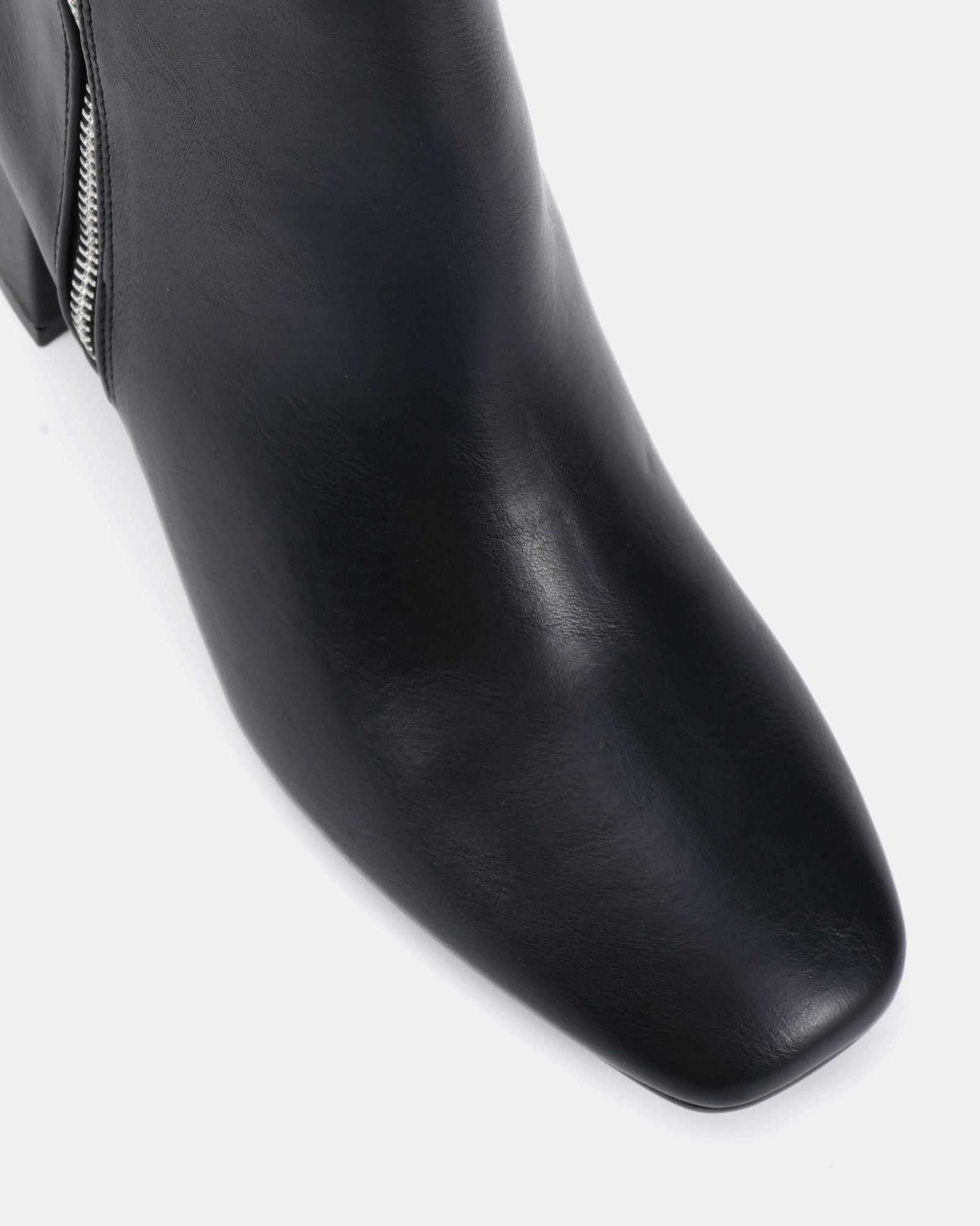 KATE Black Zip Side Square Toe Block Heel Ankle Boot