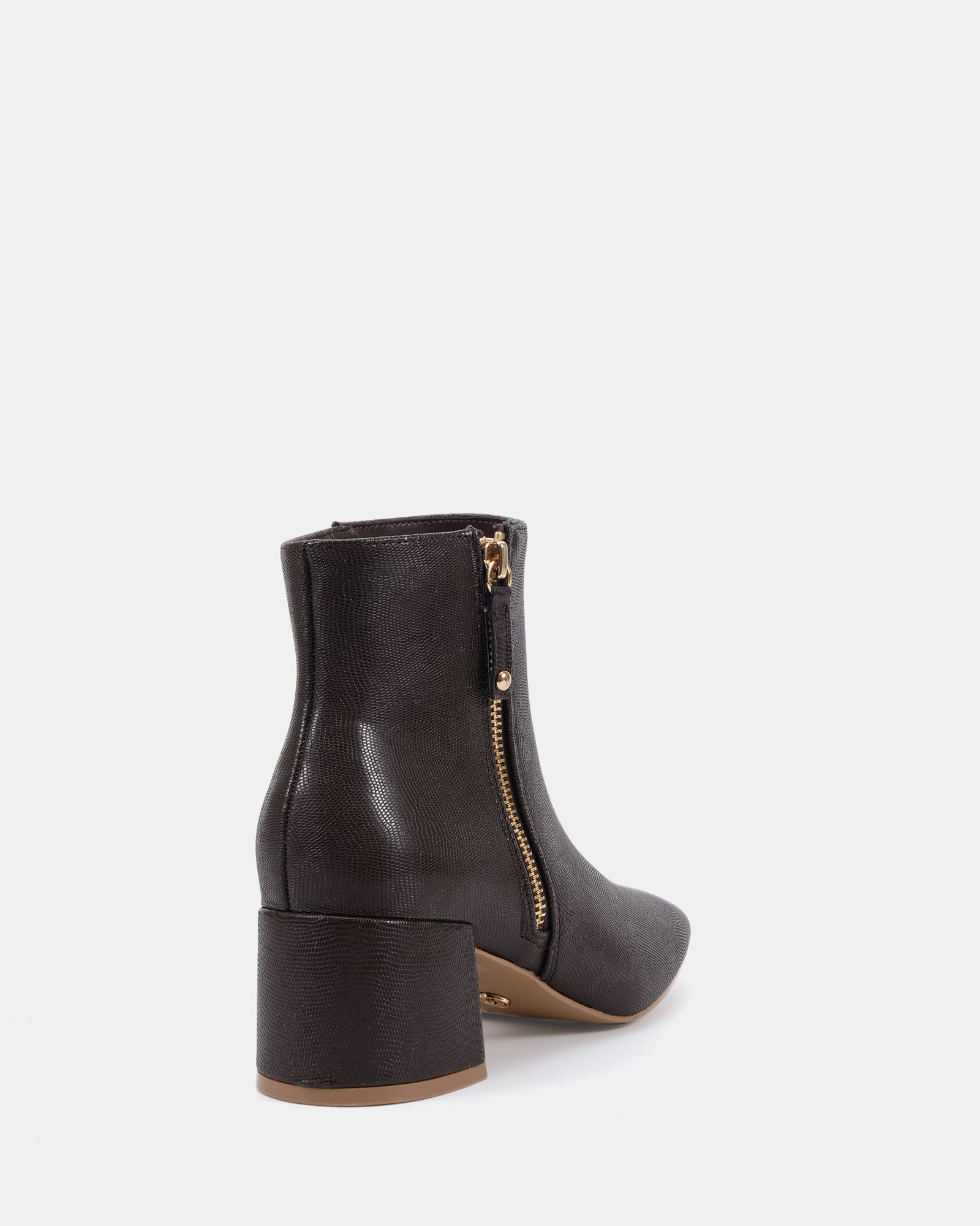 KATE Brown Zip Side Square Toe Block Heel Ankle Boot