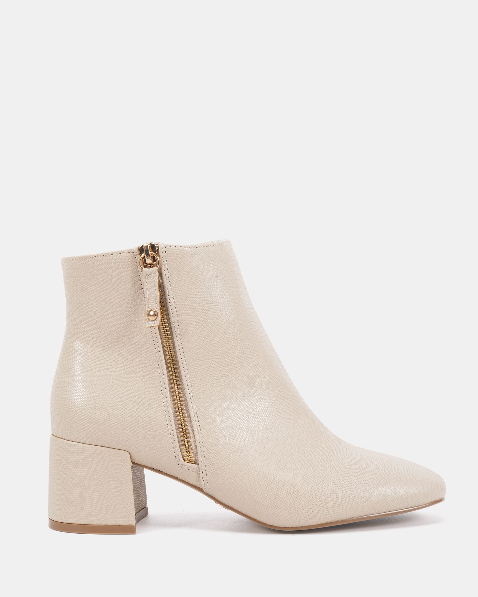WIDE FIT KATE Taupe Zip Side Square Toe Block Heel Ankle Boot