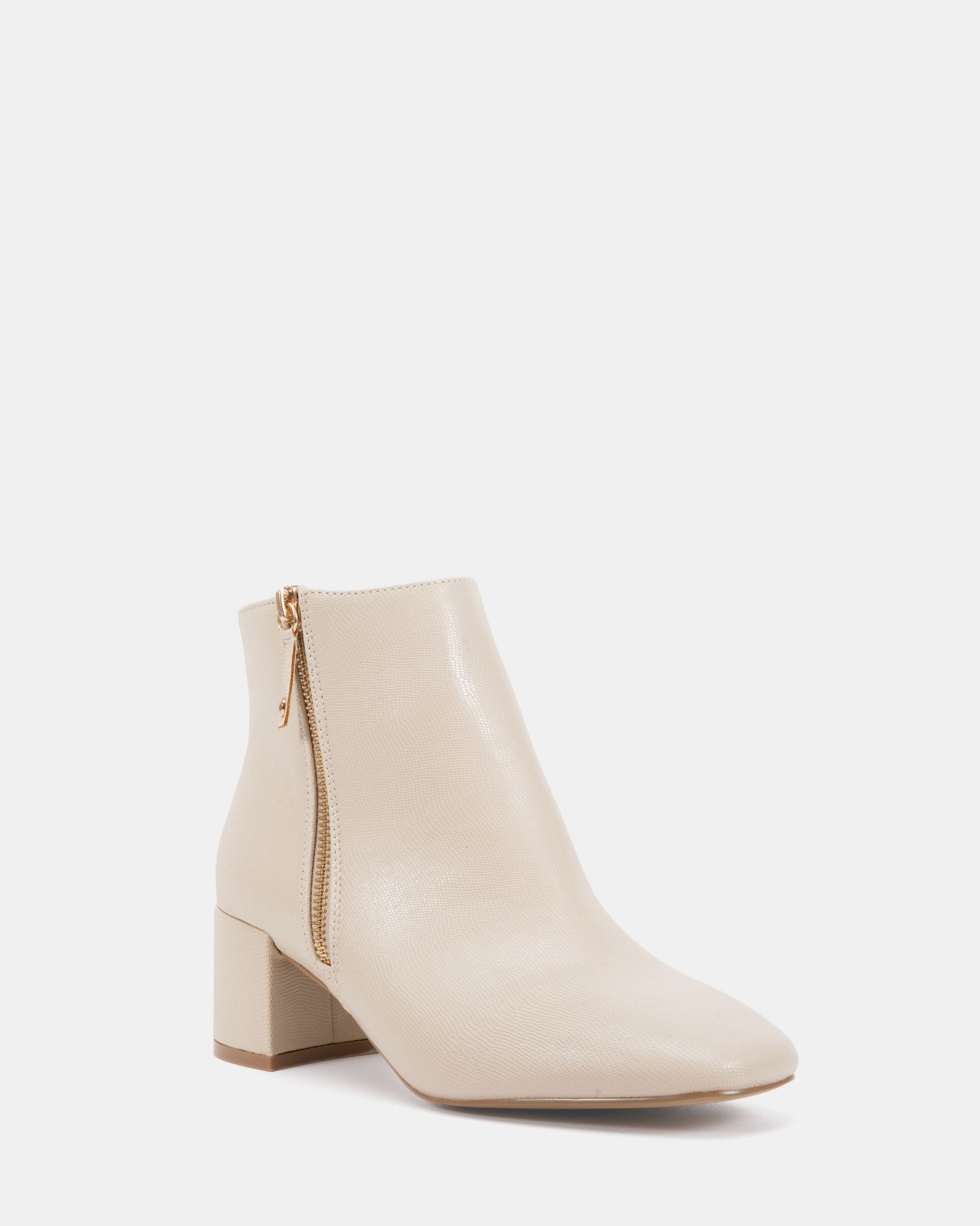 KATE Taupe Zip Side Square Toe Block Heel Ankle Boot