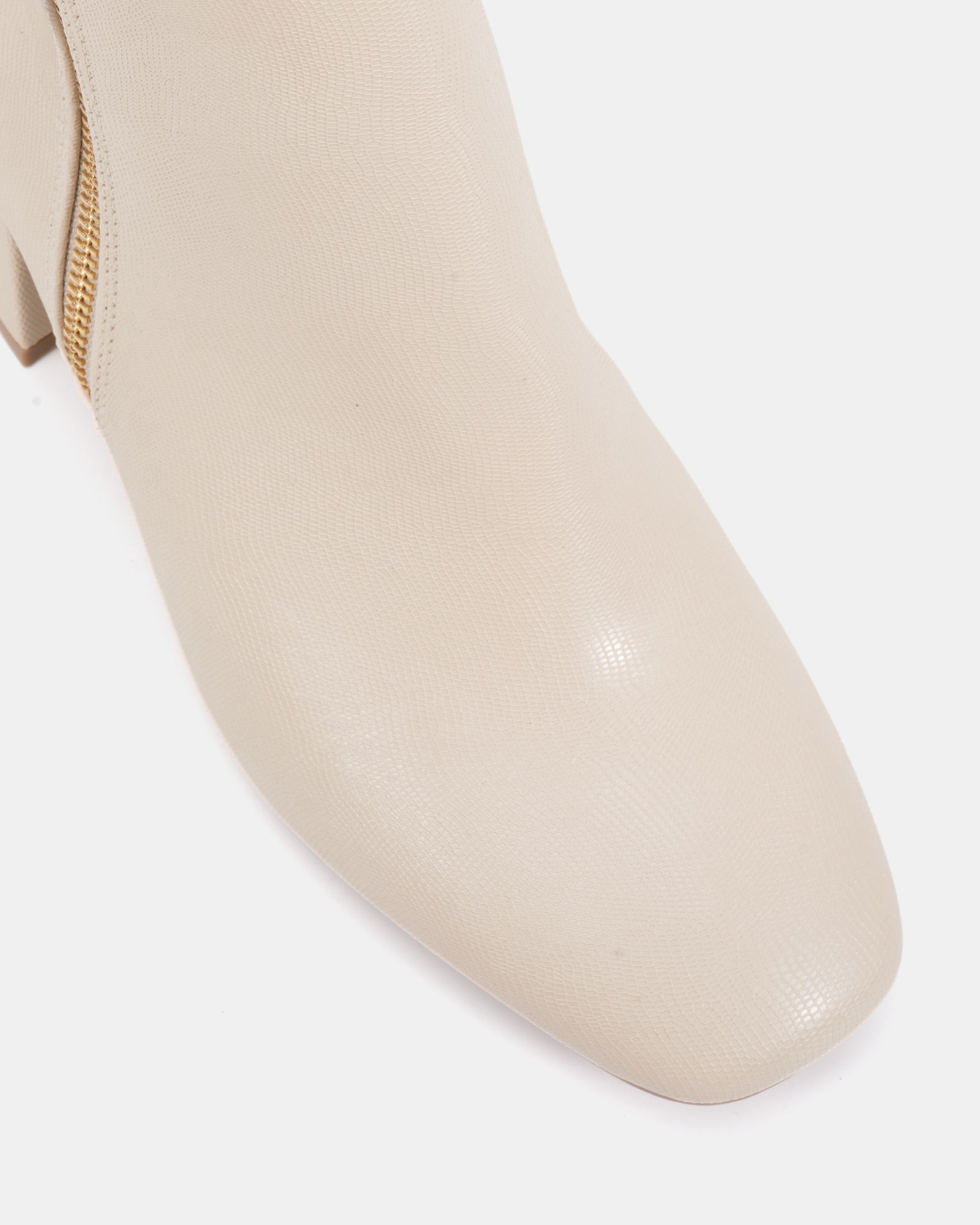 KATE Taupe Zip Side Square Toe Block Heel Ankle Boot