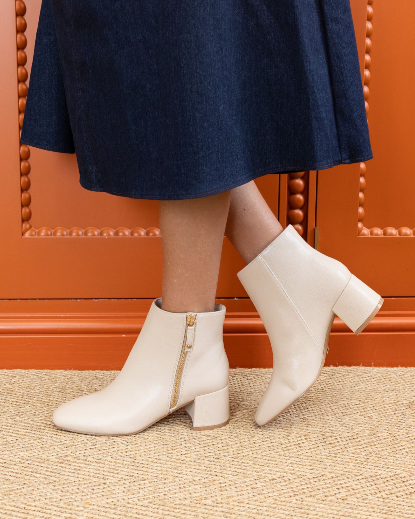 KATE Taupe Zip Side Square Toe Block Heel Ankle Boot