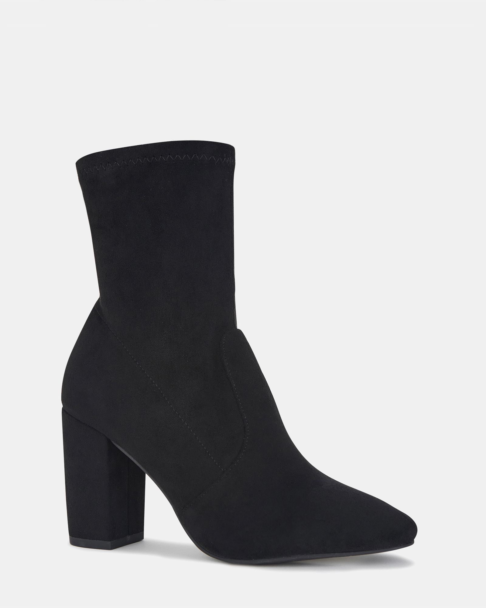 Kellan Black Wide Fit Block Heel Sock Ankle Boot