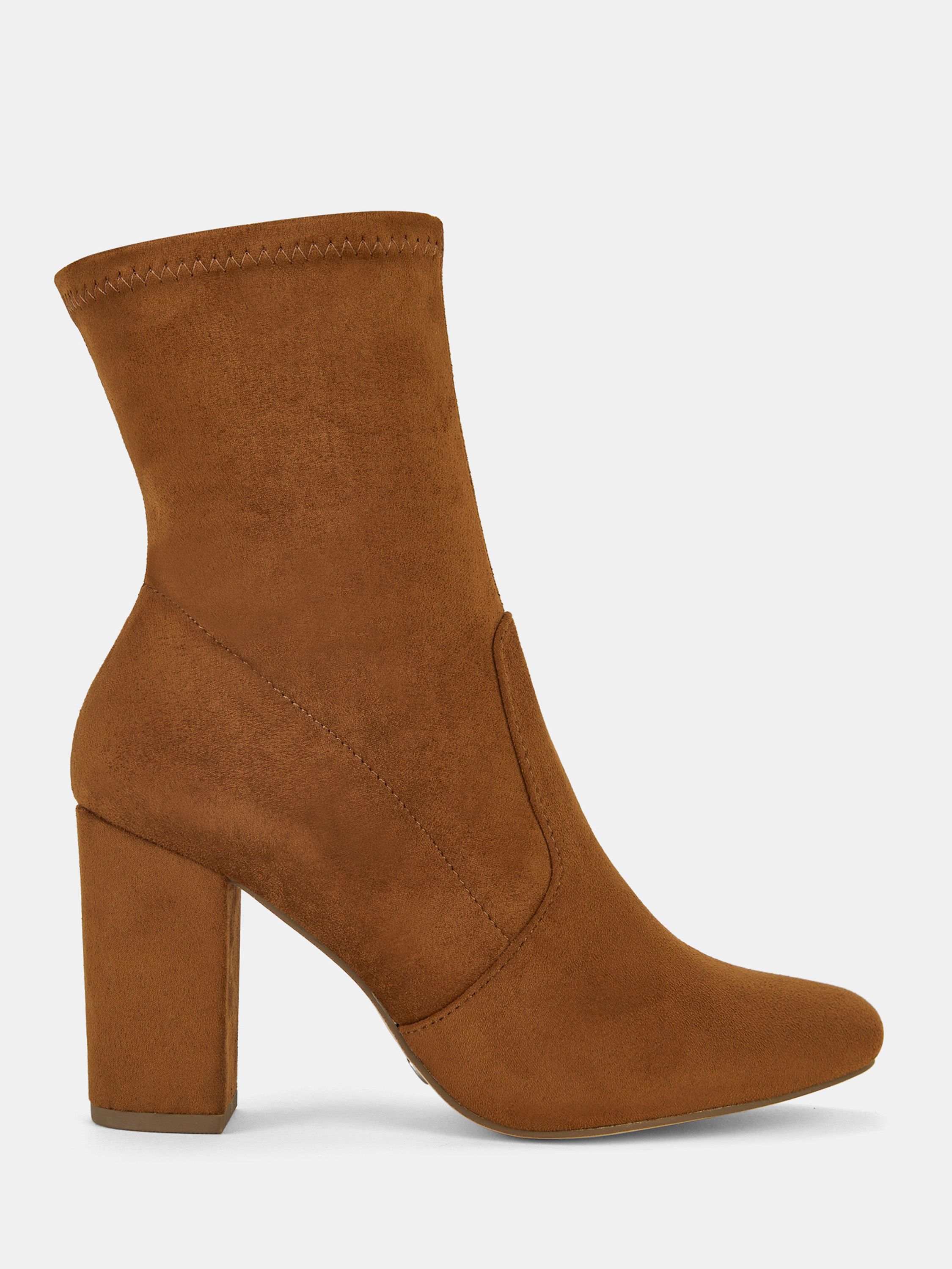 Kellan Tan Block Heel Sock Ankle Boot
