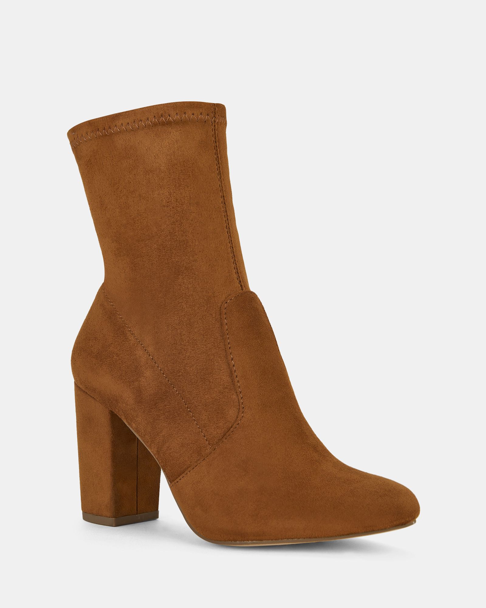 Kellan Tan Block Heel Sock Ankle Boot