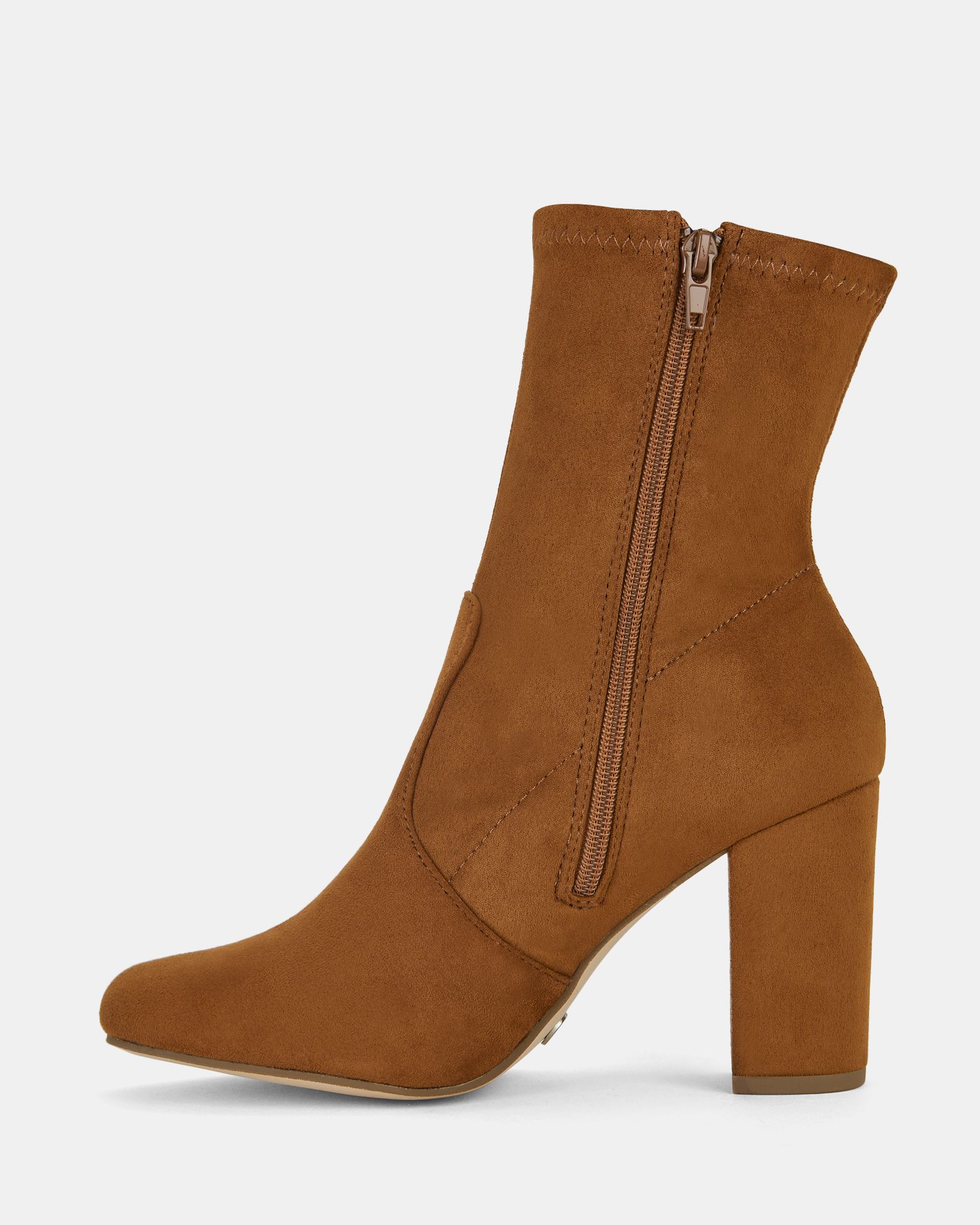 Kellan Tan Wide Fit Block Heel Sock Ankle Boot