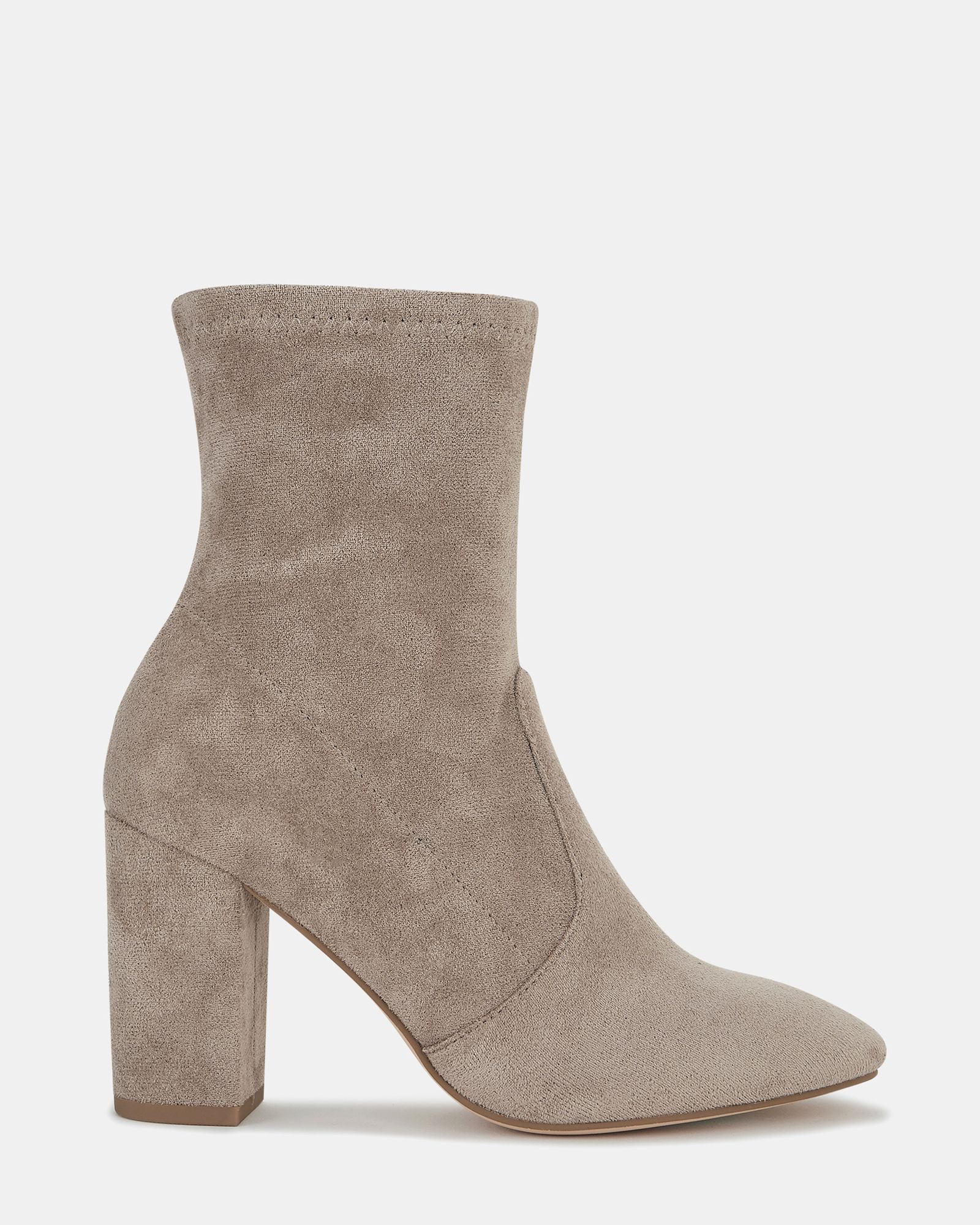 Kellan Taupe Block Heel Sock Ankle Boot