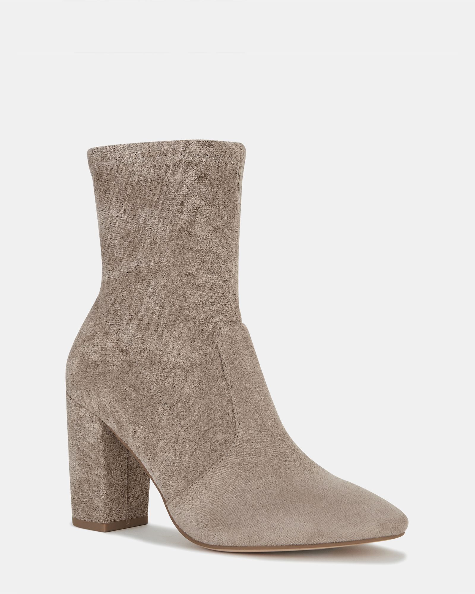 Kellan Taupe Wide Fit Block Heel Sock Ankle Boot
