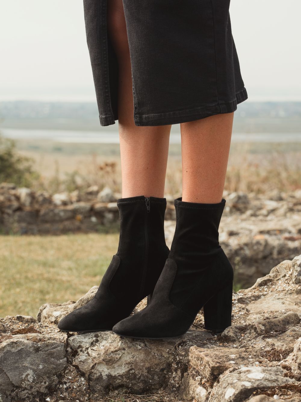 Kellan Black Block Heel Sock Ankle Boot