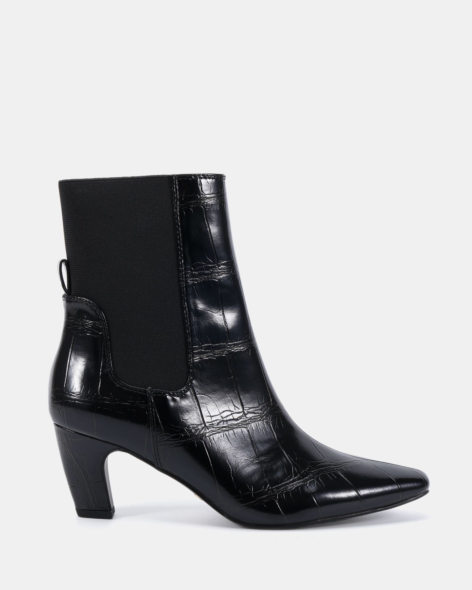KENNEDY Black Curved Mid Heel Chelsea Ankle Boot