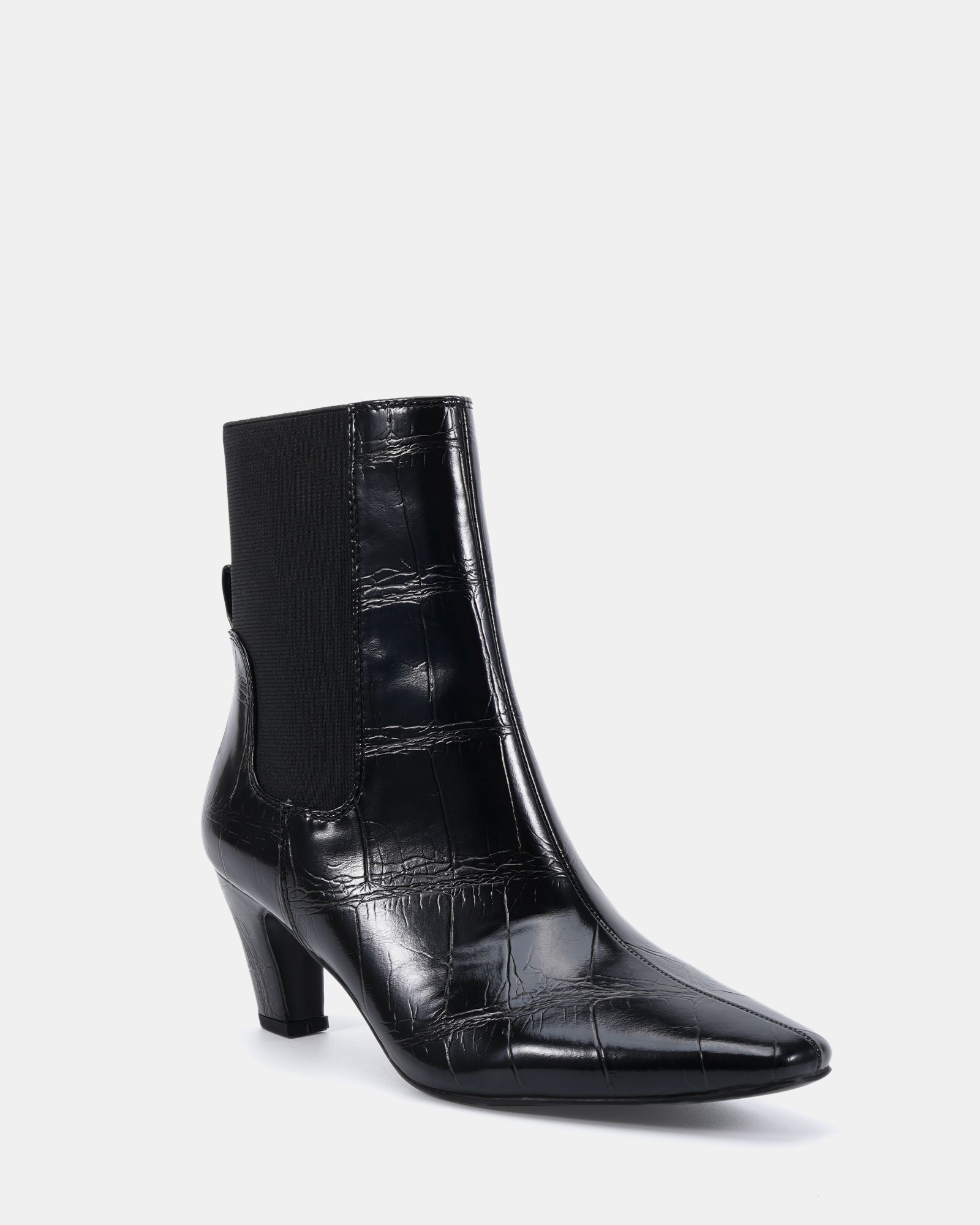 KENNEDY Black Curved Mid Heel Chelsea Ankle Boot