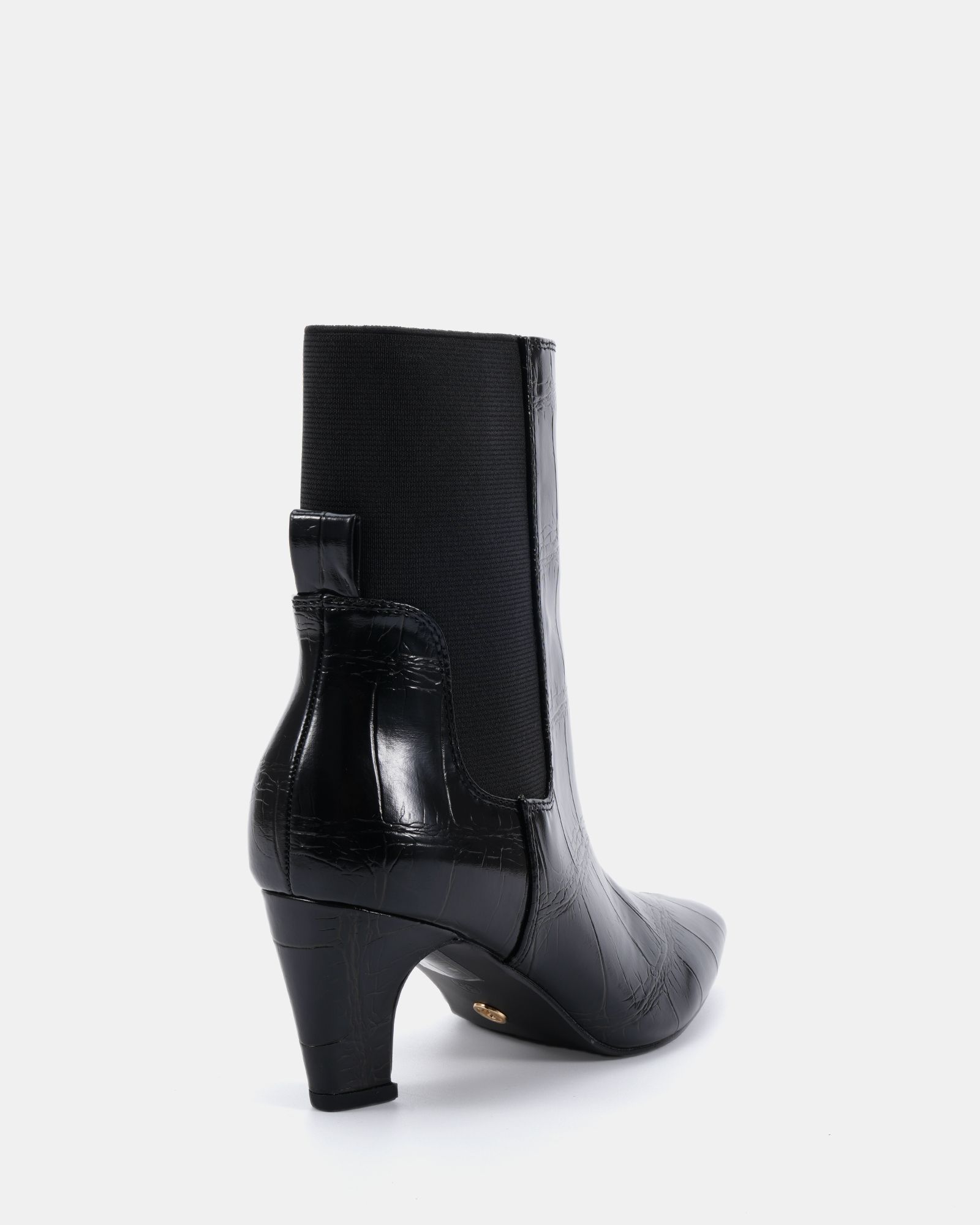 KENNEDY Black Curved Mid Heel Chelsea Ankle Boot