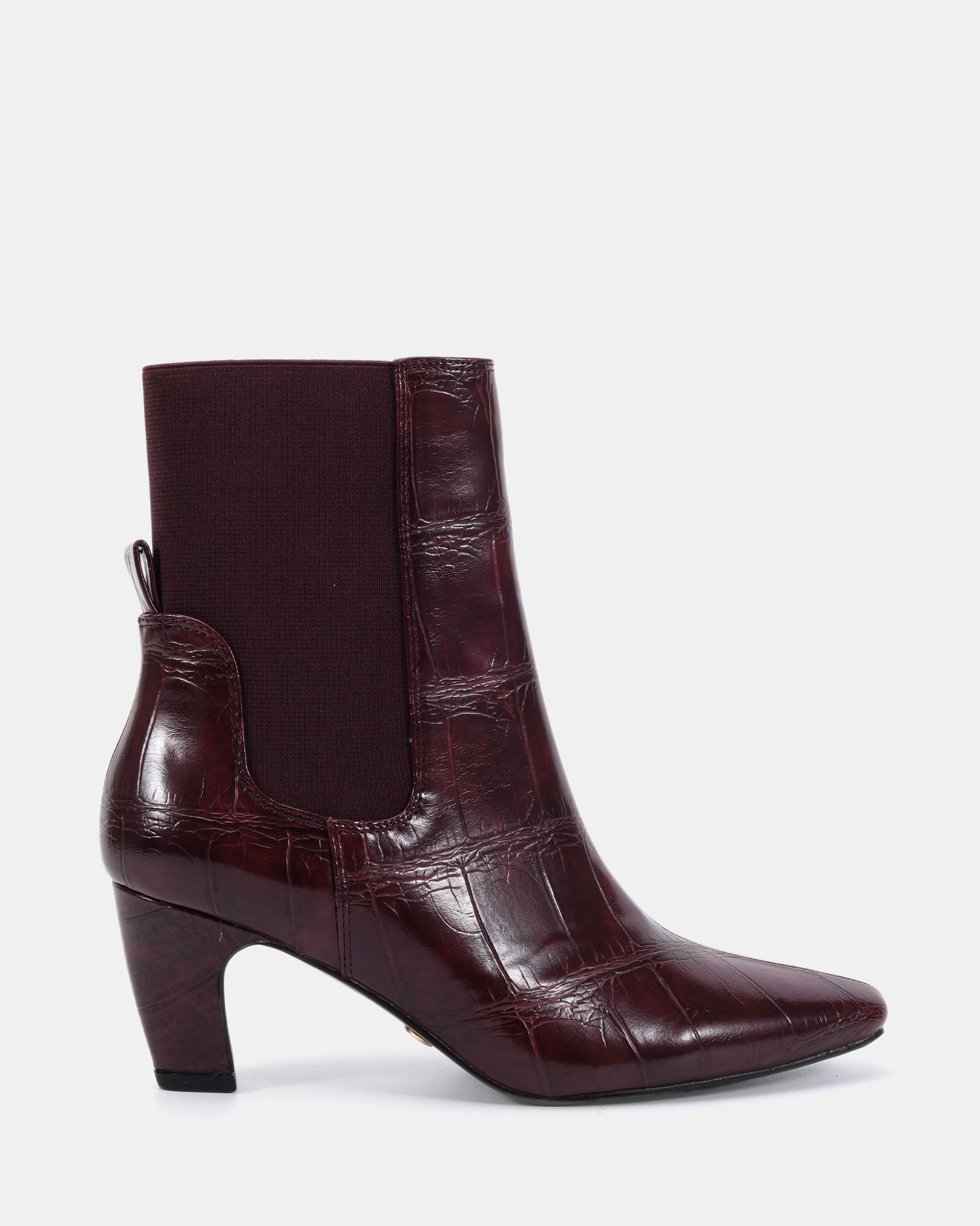 KENNEDY Burgundy Curved Mid Heel Chelsea Ankle Boot