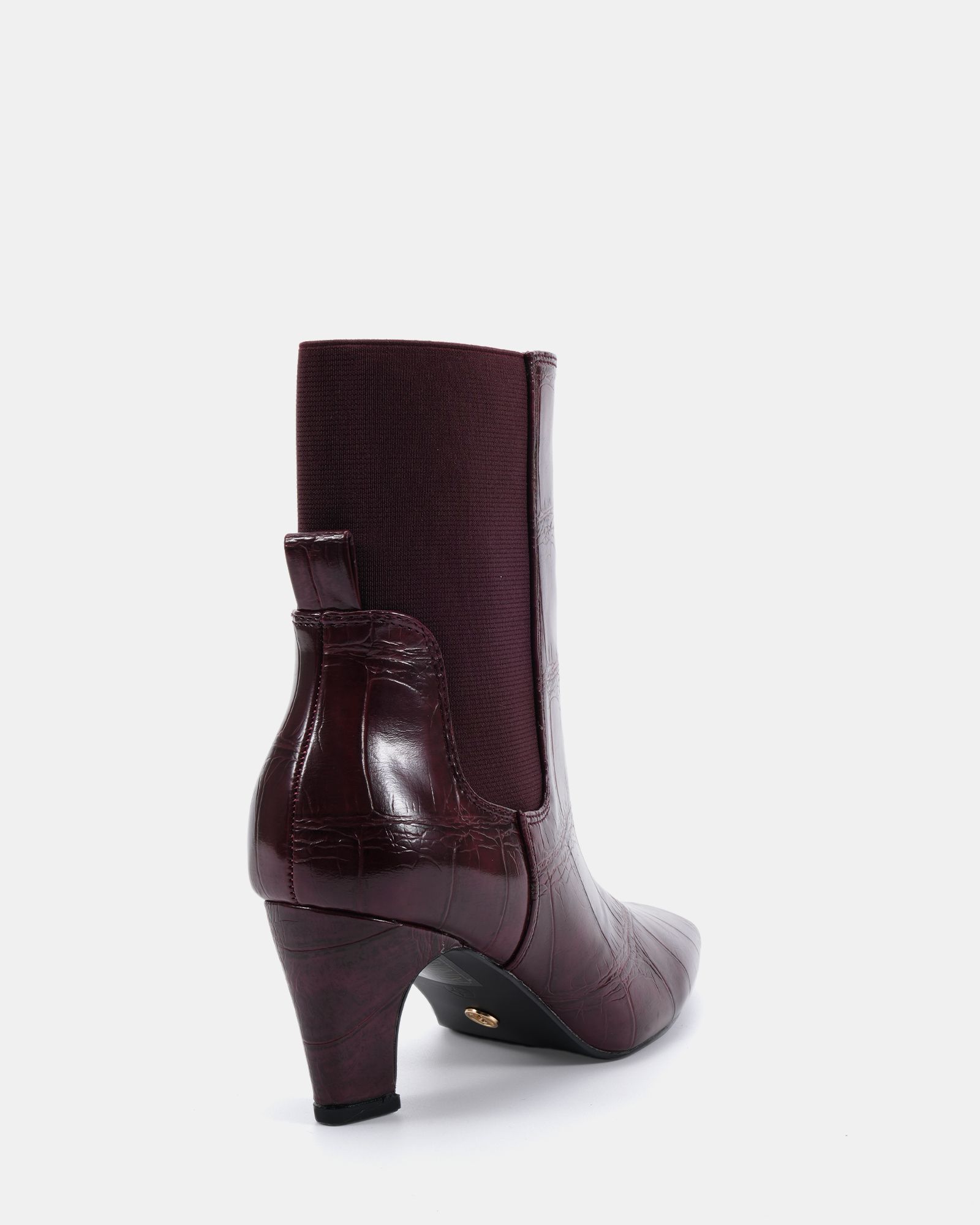 KENNEDY Burgundy Curved Mid Heel Chelsea Ankle Boot