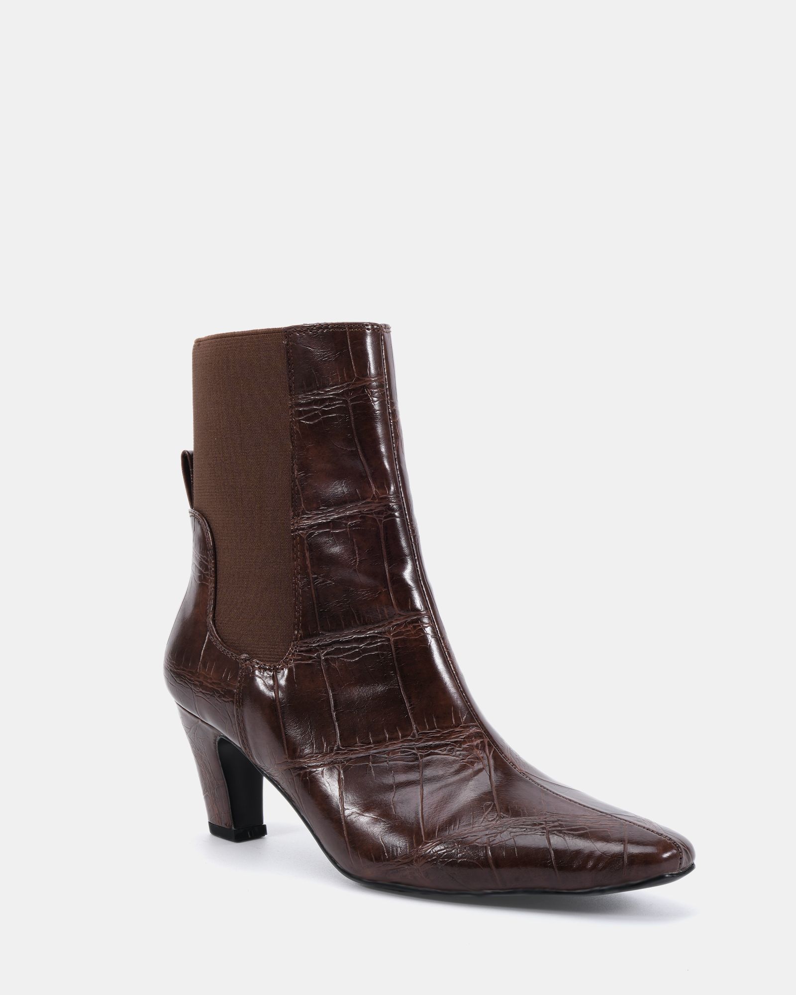 KENNEDY Brown Curved Mid Heel Chelsea Ankle Boot