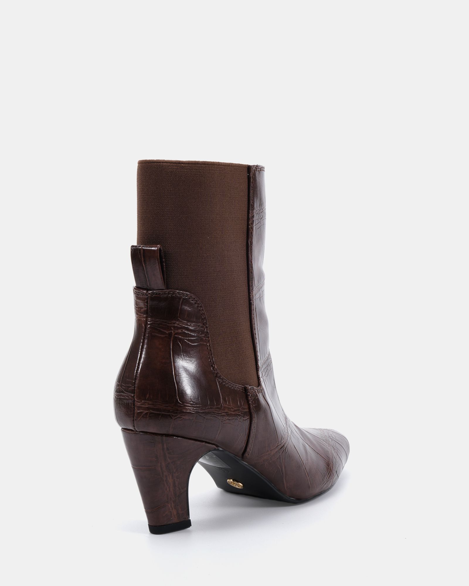 KENNEDY Brown Curved Mid Heel Chelsea Ankle Boot