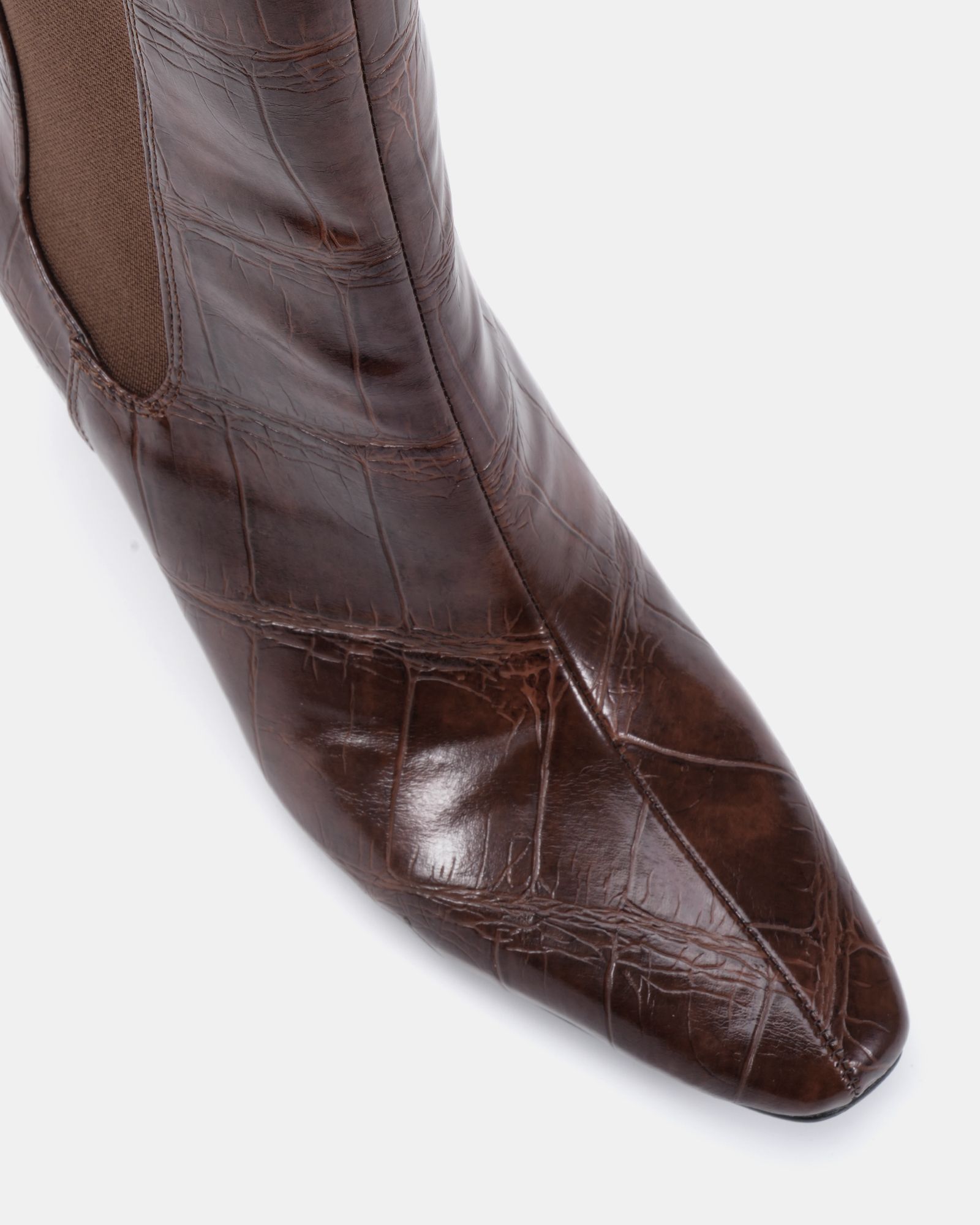 KENNEDY Brown Curved Mid Heel Chelsea Ankle Boot