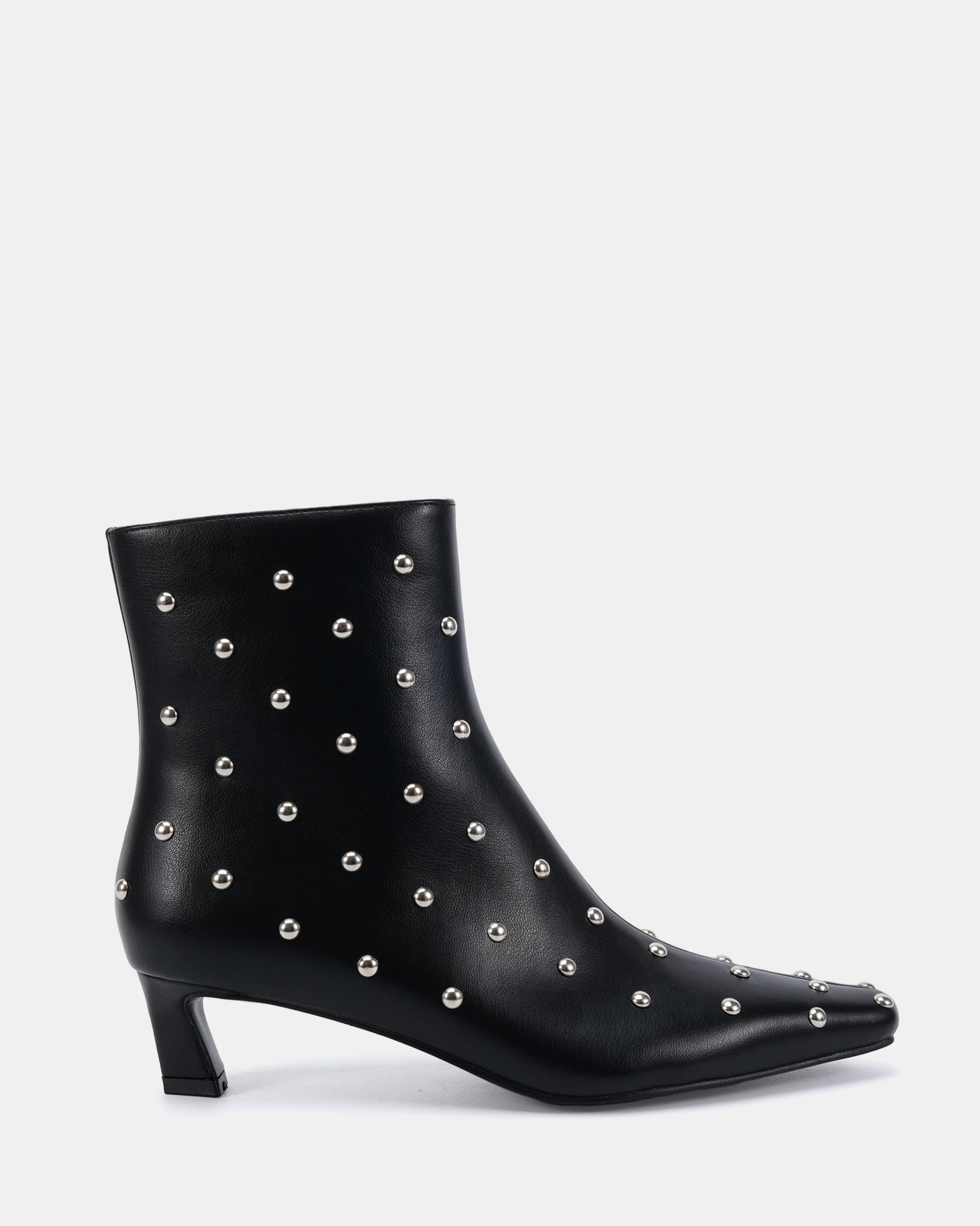 Wide Fit Kiki Black Studded Low Heel Ankle Boot