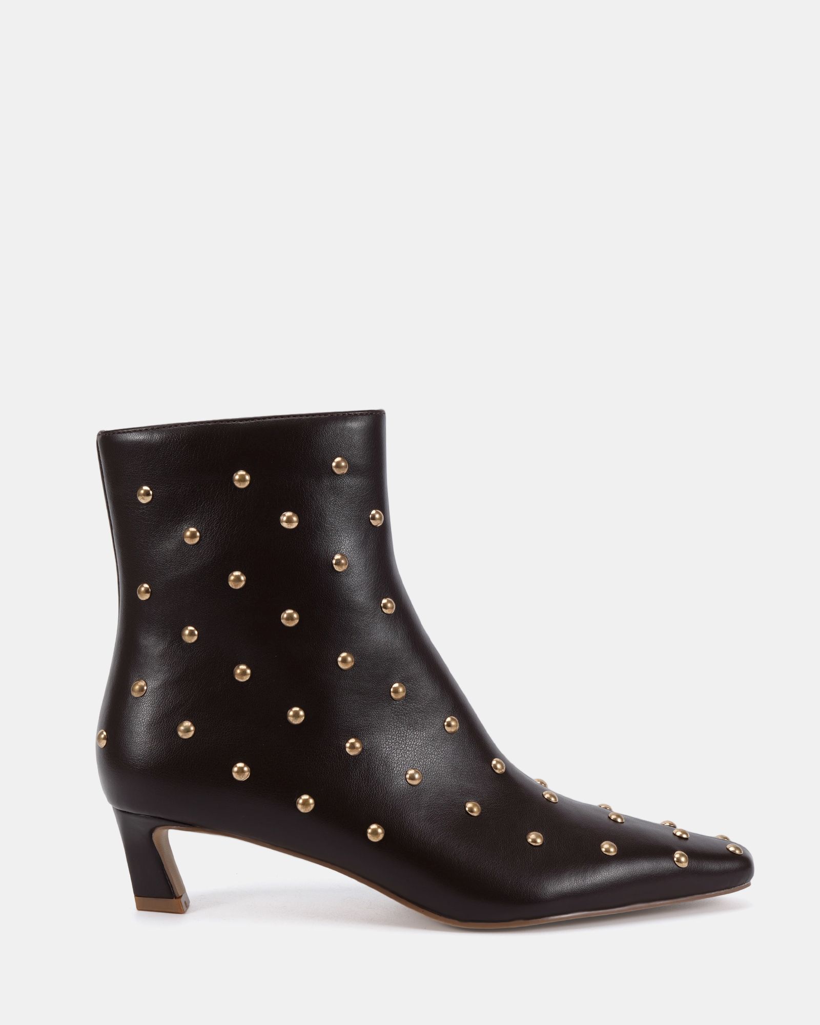 Wide Fit Kiki Brown Studded Low Heel Ankle Boot