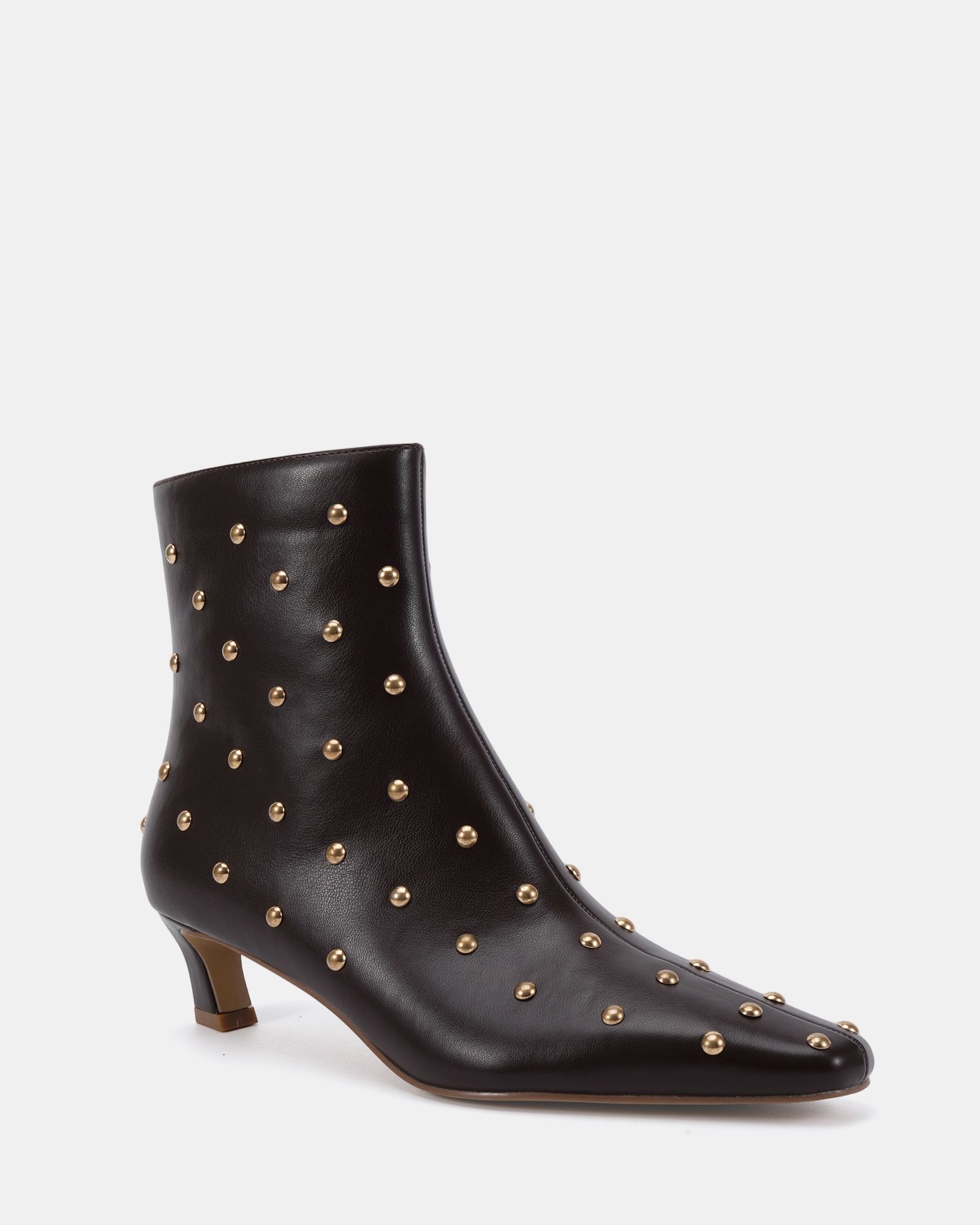 Wide Fit Kiki Brown Studded Low Heel Ankle Boot
