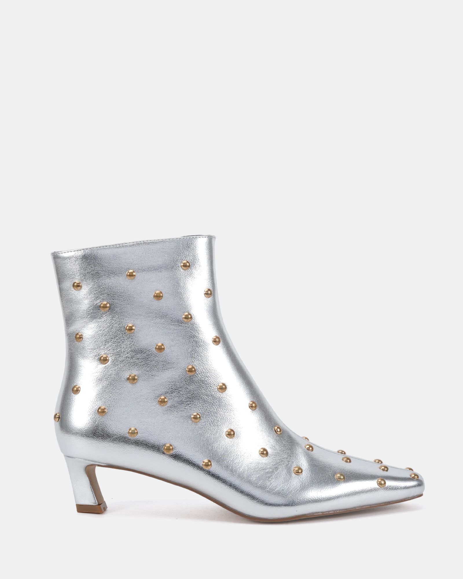 Wide Fit Kiki Silver Studded Low Heel Ankle Boot