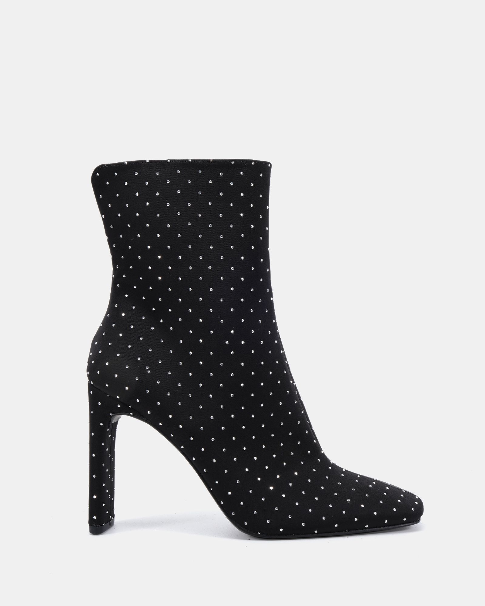 KIRA Black Stud Slim High Block Heel Square Toe Ankle Boot