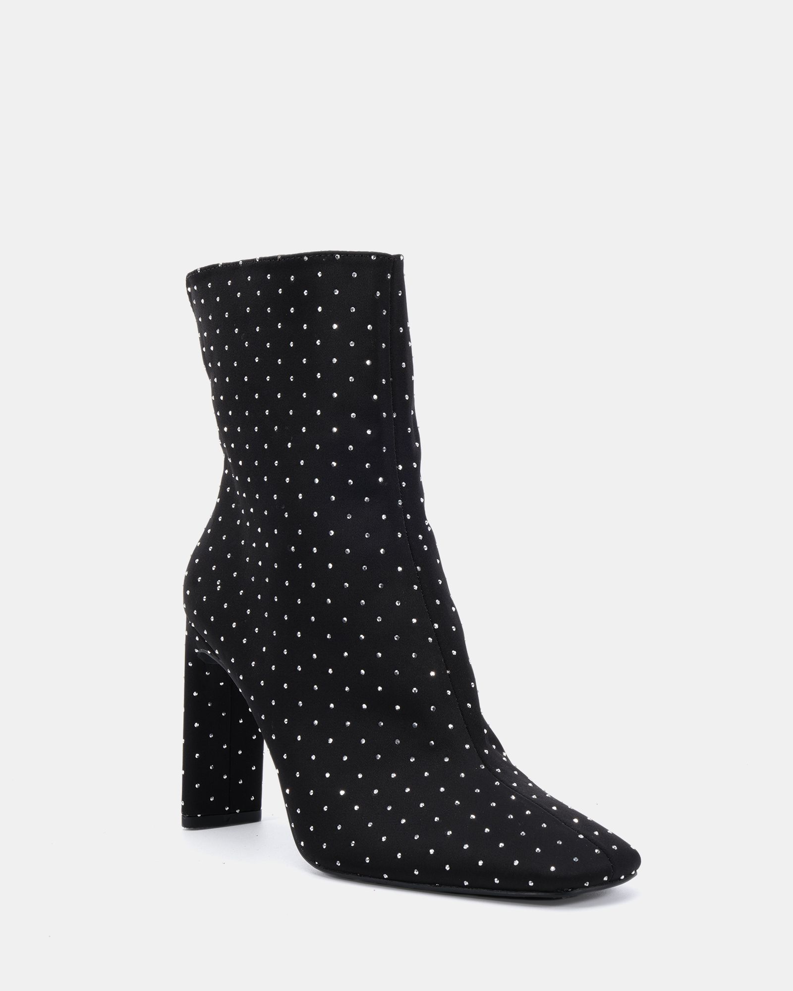 KIRA Black Stud Slim High Block Heel Square Toe Ankle Boot