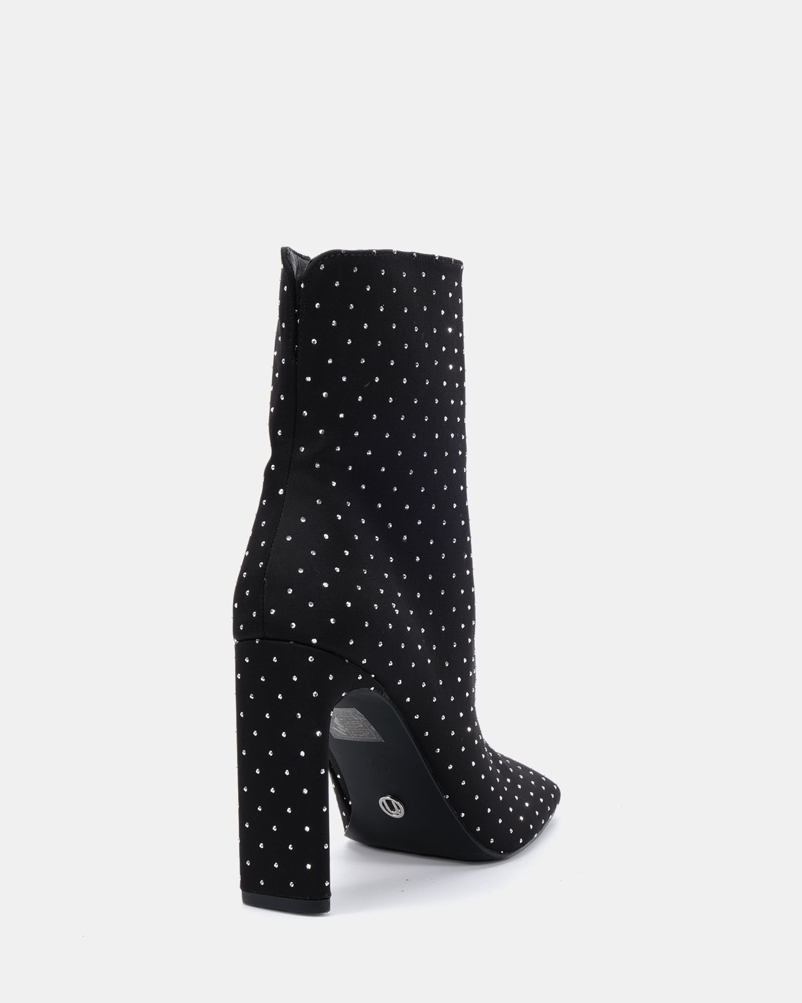 KIRA Black Stud Slim High Block Heel Square Toe Ankle Boot