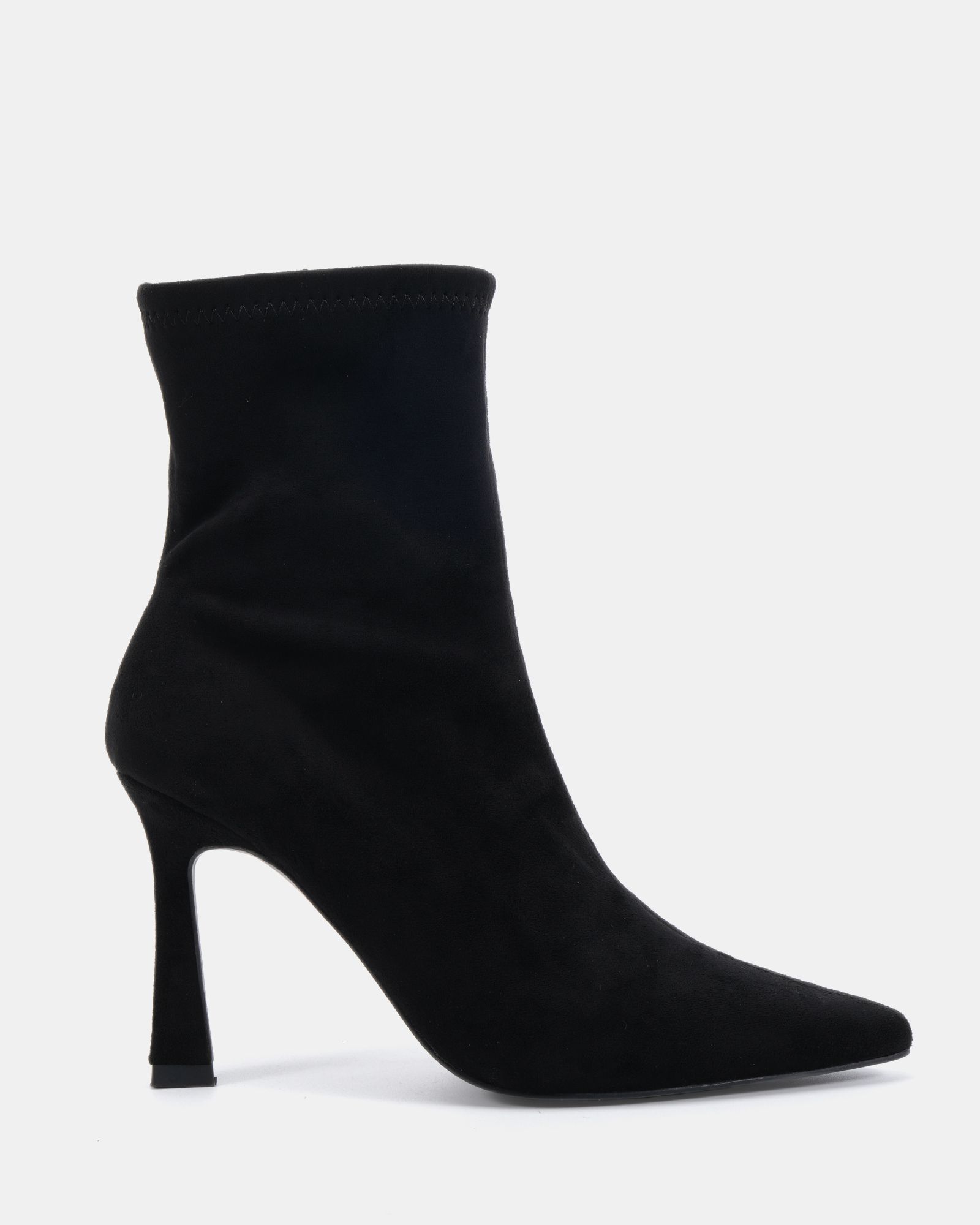 Kiss Black Point Toe Stiletto Stretch Ankle Boot