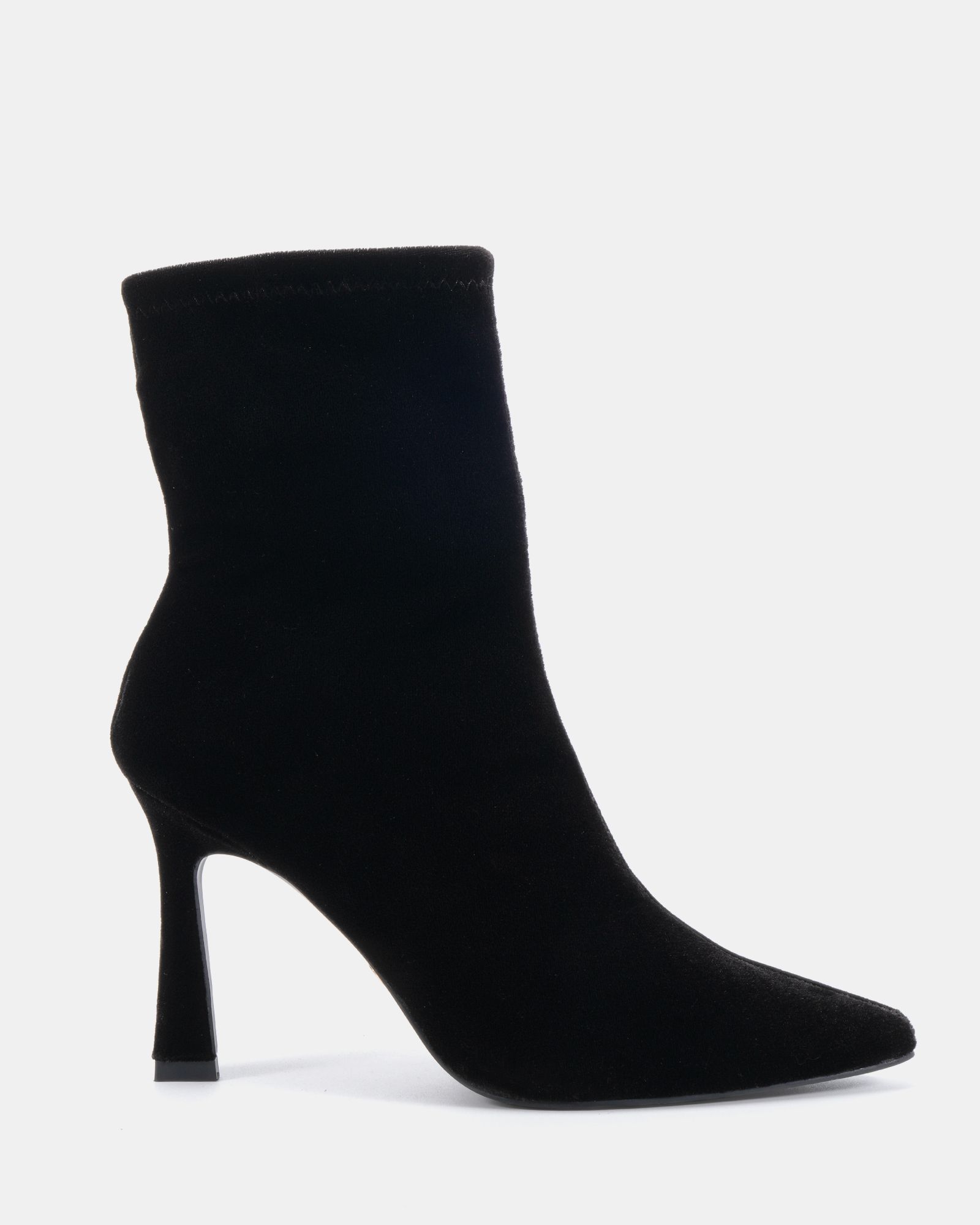Kiss Black Velvet Point Toe Stiletto Stretch Ankle Boot