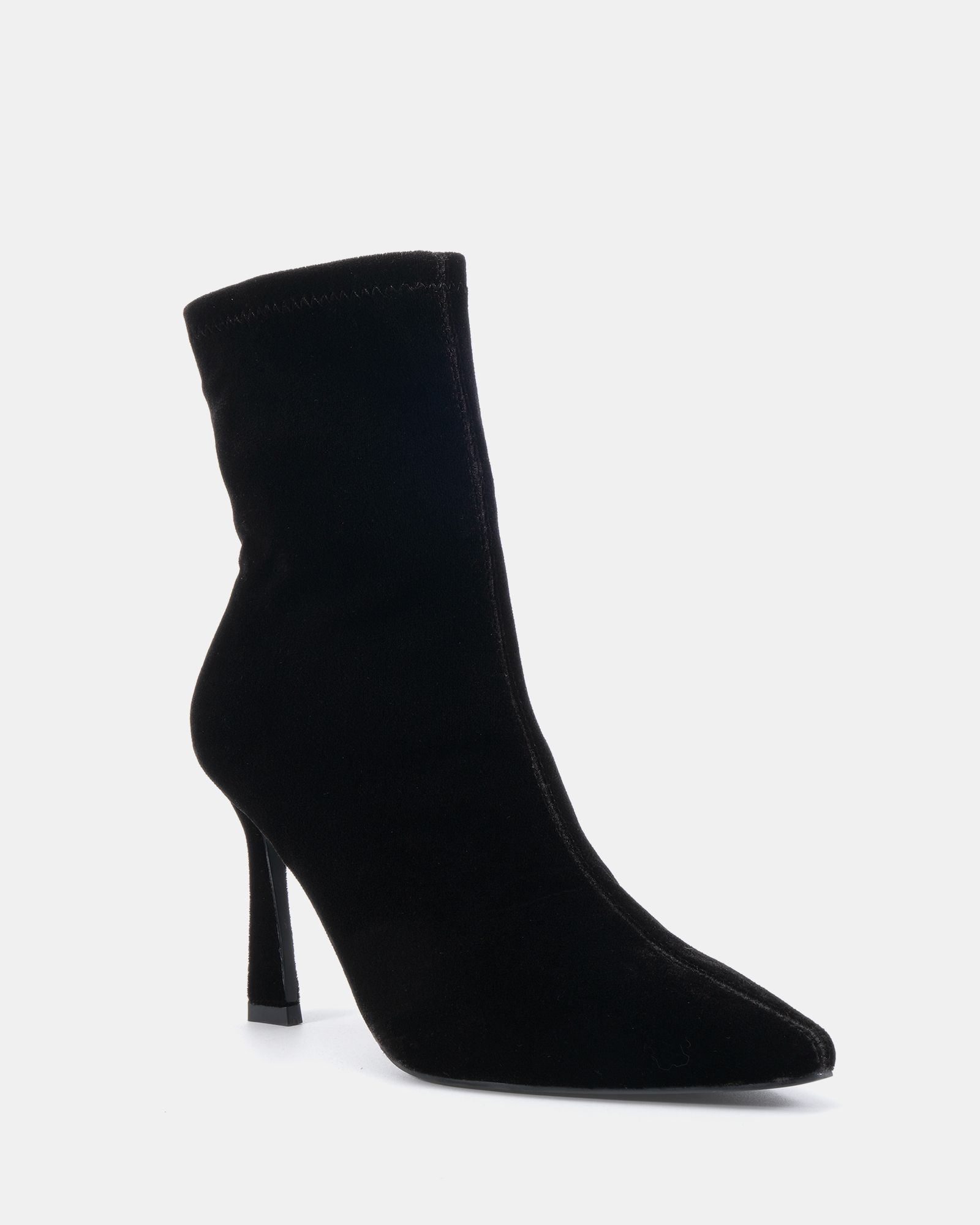 Kiss Black Velvet Point Toe Stiletto Stretch Ankle Boot
